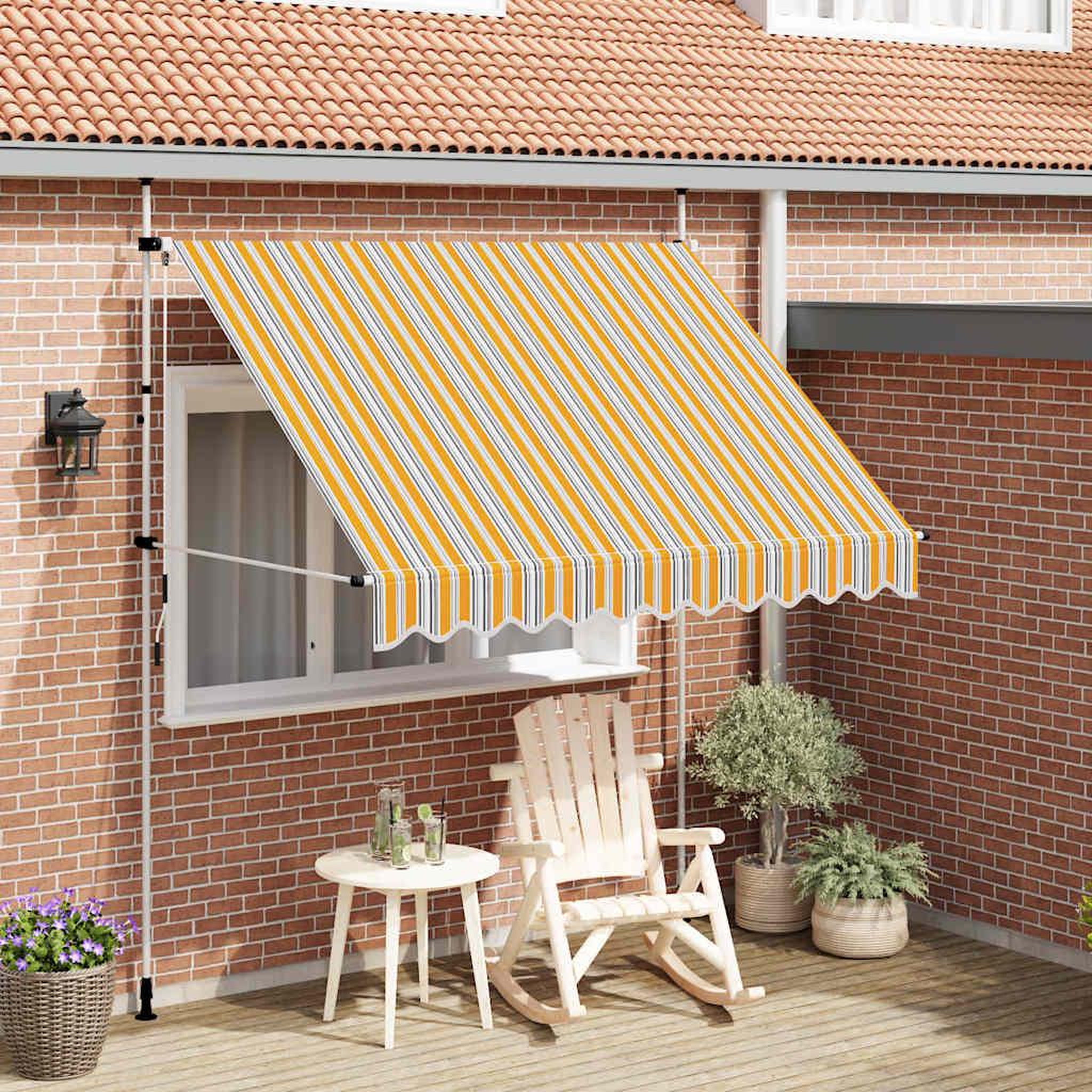 Voir la diapositive 2 : VIDAXL Auvent retractable manuel 250 cm Rayures jaunes et bleues