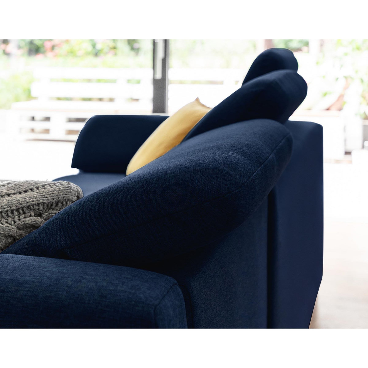 BEST MOBILIER Clever - canapé d'angle droit - 5 places - convertible avec coffre et têtières - en tissu