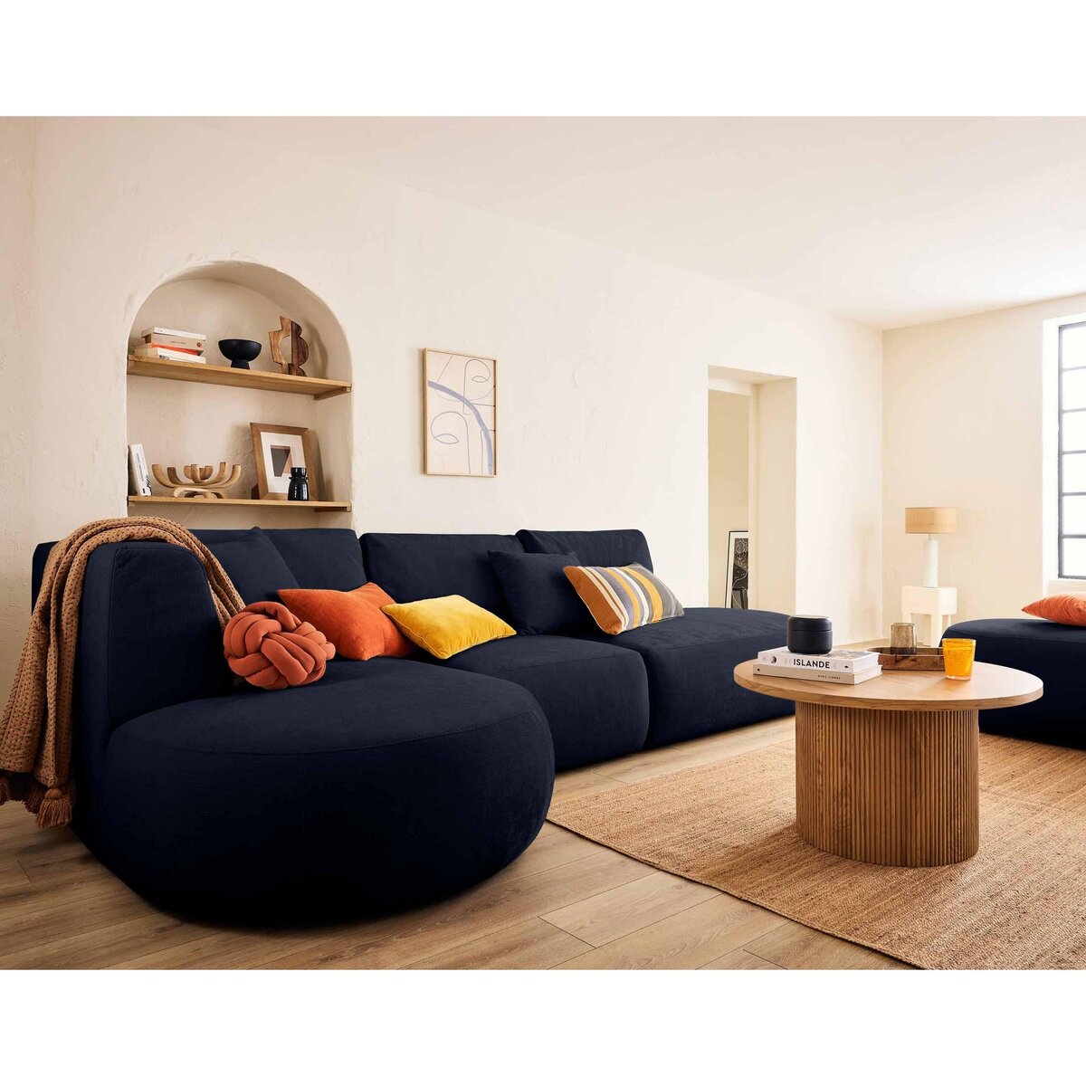 LISA DESIGN Santorini - canapé modulable d'angle gauche + pouf - 5 places - en tissu texturé