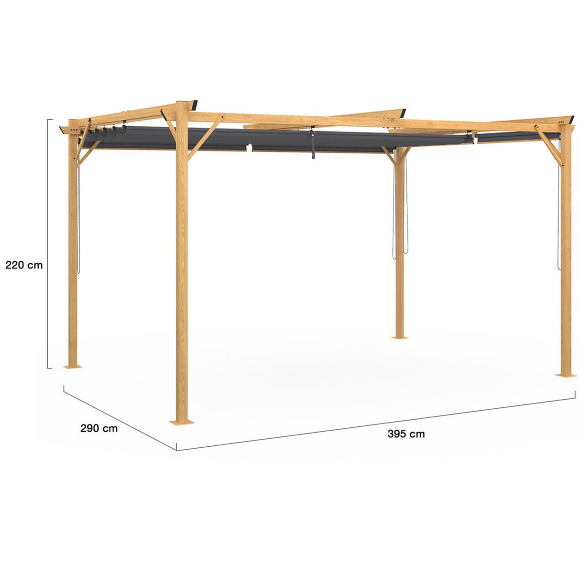 ID MARKET Pergola édition exclusive effet bois toit rétractable 3x4M et 4 stores gris anthracite
