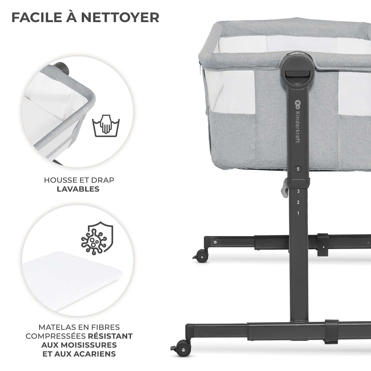 KINDERKRAFT Lit bébé multifonctionnel - cododo et berceau autonome