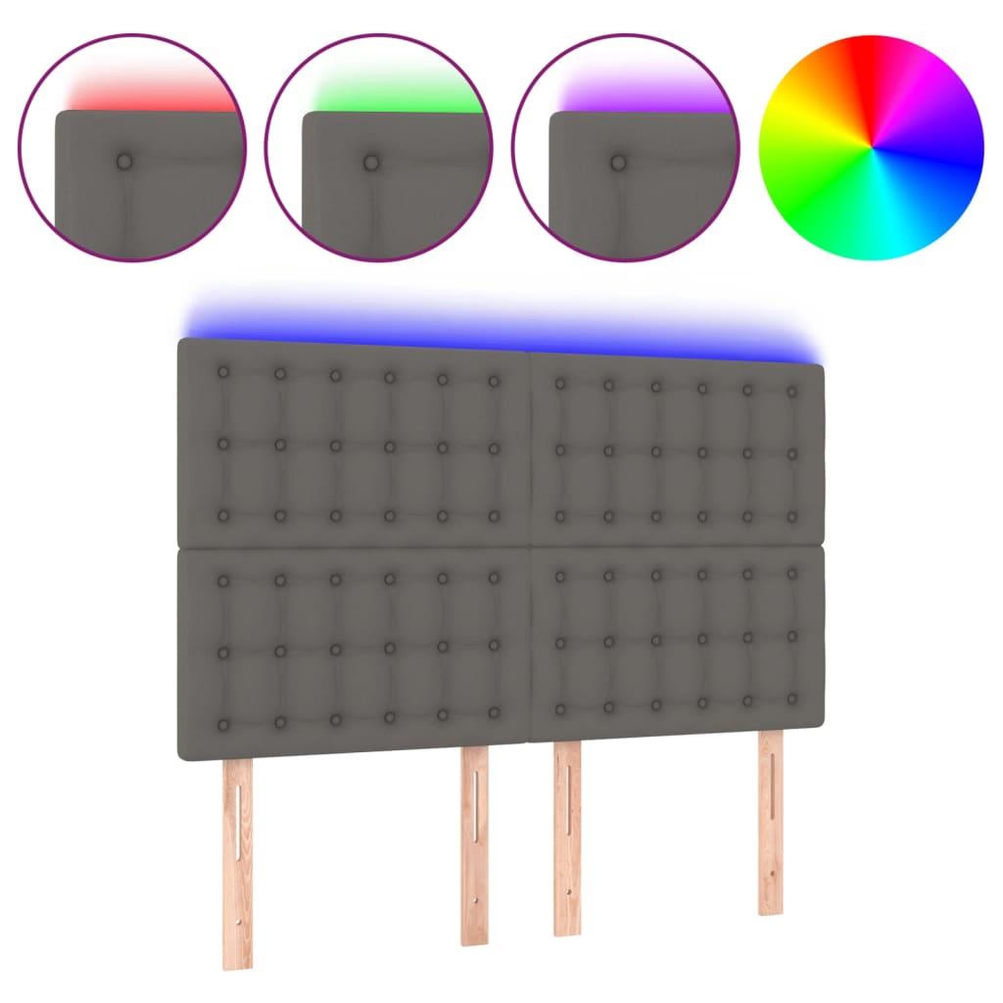 Voir la diapositive 2 : VIDAXL Tete de lit a LED Gris 144x5x118/128 cm Similicuir