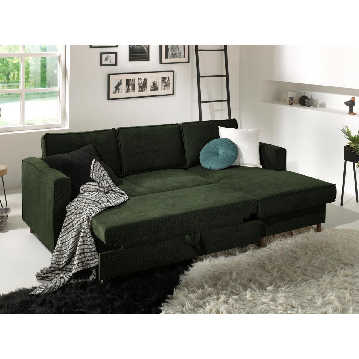 LISA DESIGN Jake - canapé d'angle droit - convertible avec coffre - 4 places - en velours côtelé