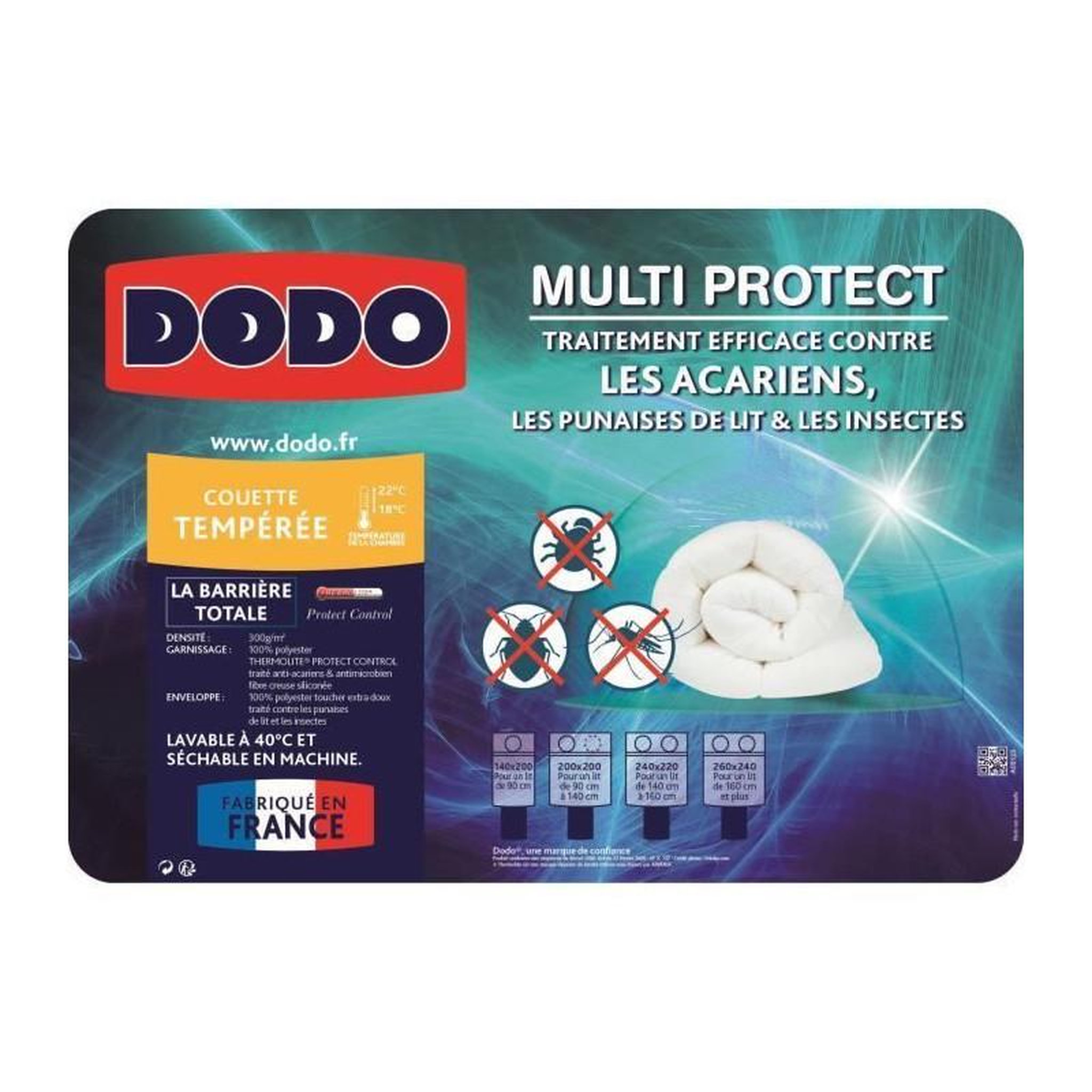 Voir la diapositive 2 : DODO DODO Couette temperee MULTIPROTECT - 140 x 200 cm
