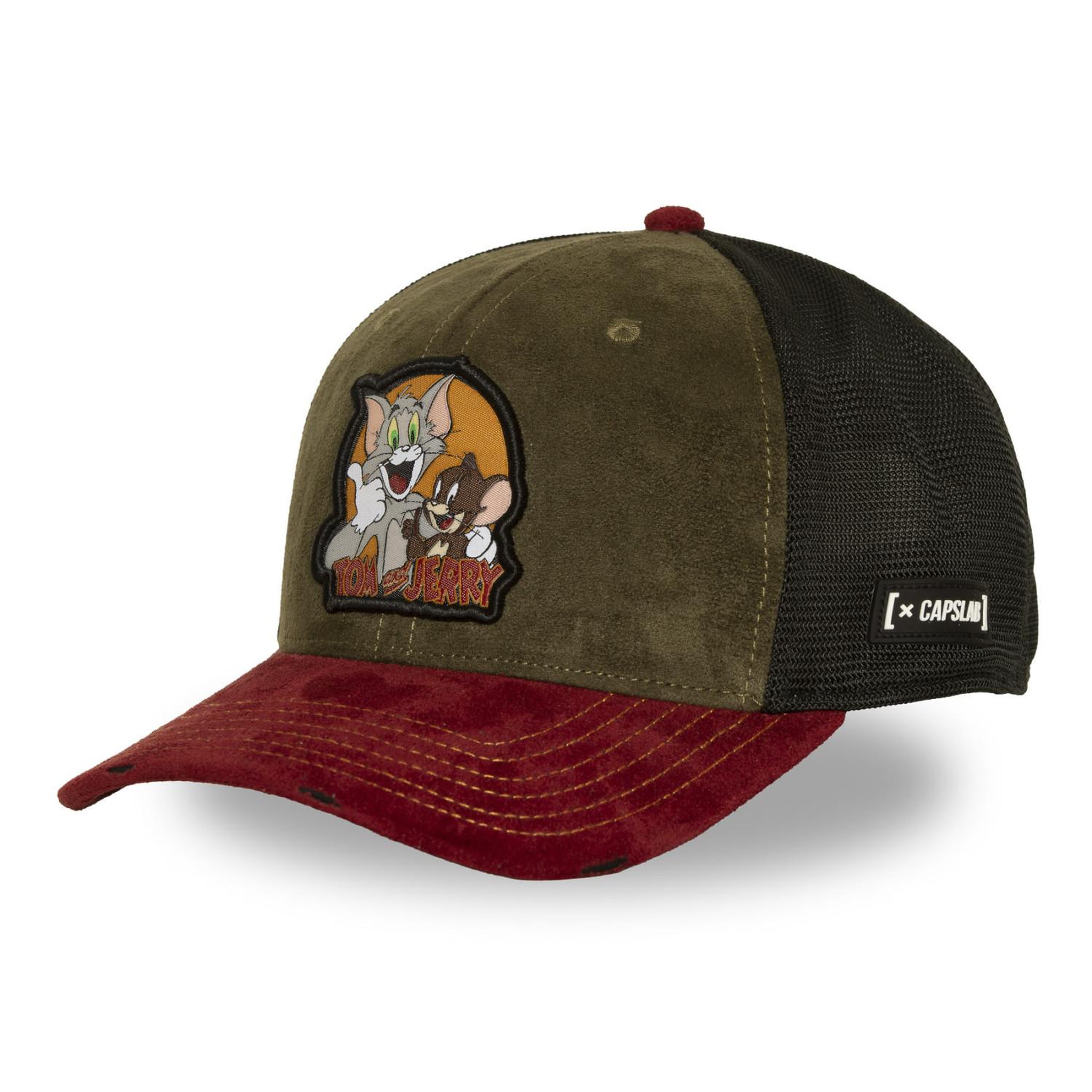 CAPSLAB Casquette semi curved avec filet et patch tom & jerry. Coloris disponibles : Vert