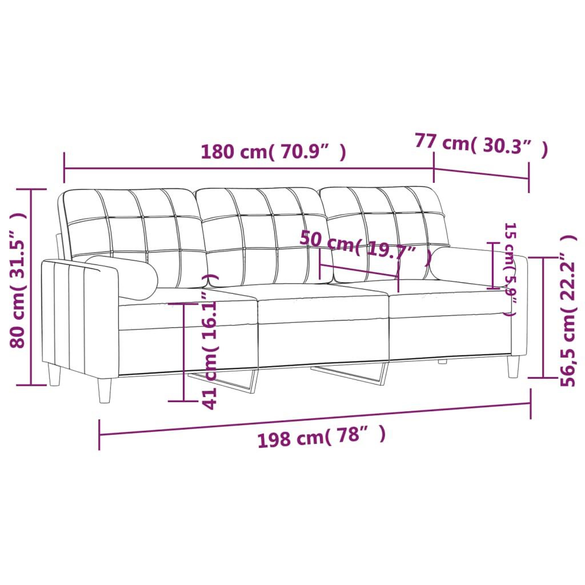 Voir la diapositive 6 : VIDAXL Canape 3 places avec oreillers decoratifs noir 180 cm tissu