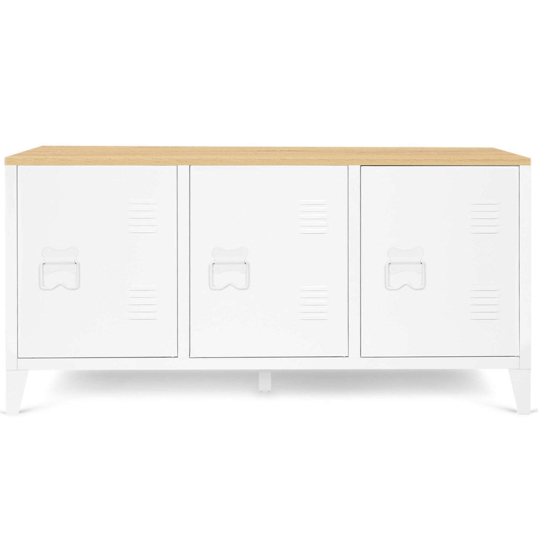 Voir la diapositive 3 : ID MARKET Buffet bas 113 cm ester 3 portes métal blanc plateau bois design industriel