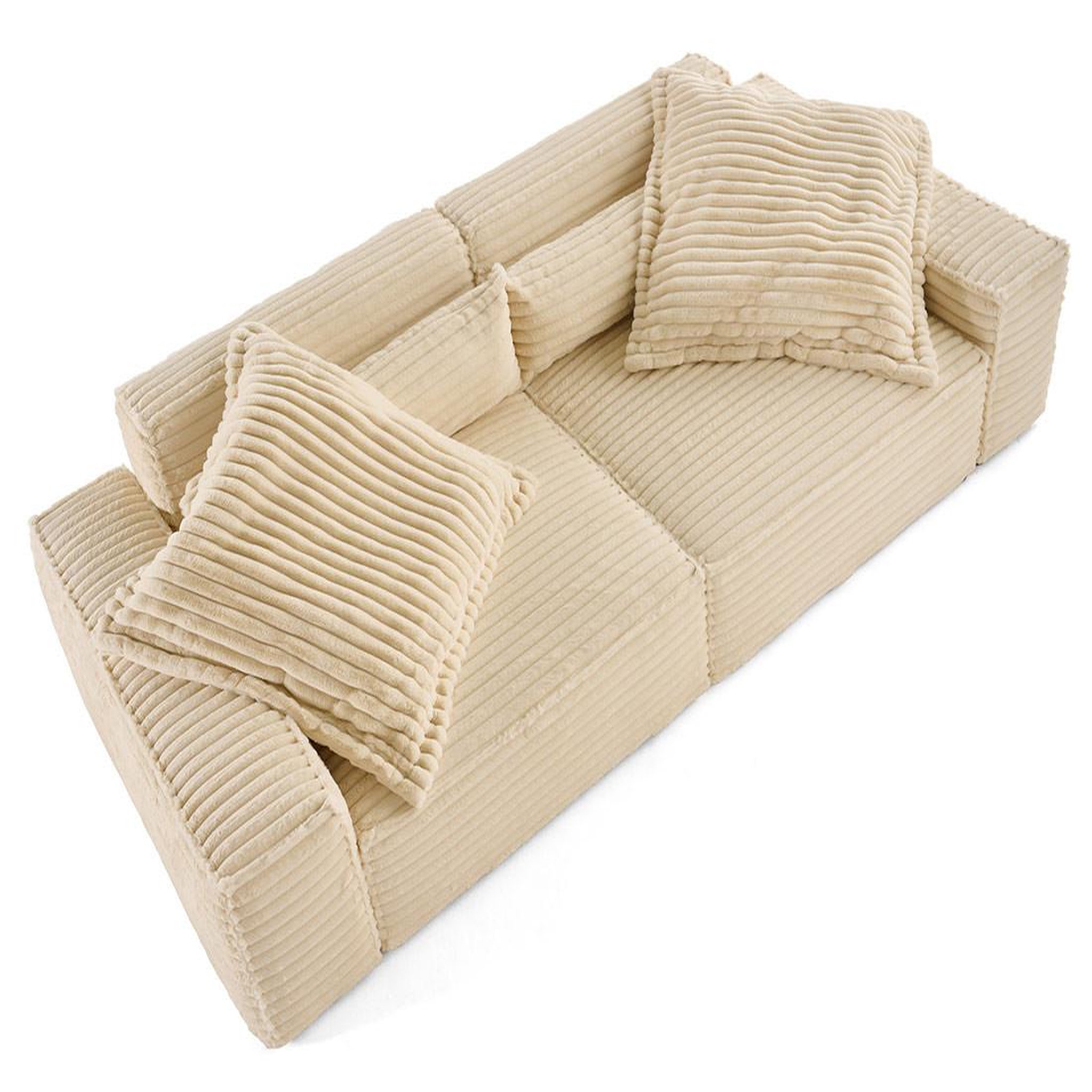 Voir la diapositive 2 : LISA DESIGN Richie - canapé droit 3 places avec double méridienne - assise profonde - en fausse fourrure côtelée