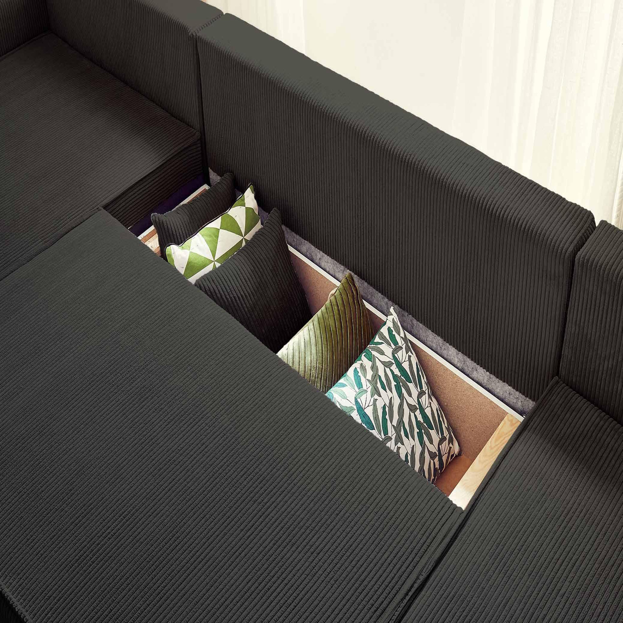 Voir la diapositive 3 : BEST MOBILIER Dellia - canapé panoramique en u - 7 places - convertible - avec coffre - en velours côtelé