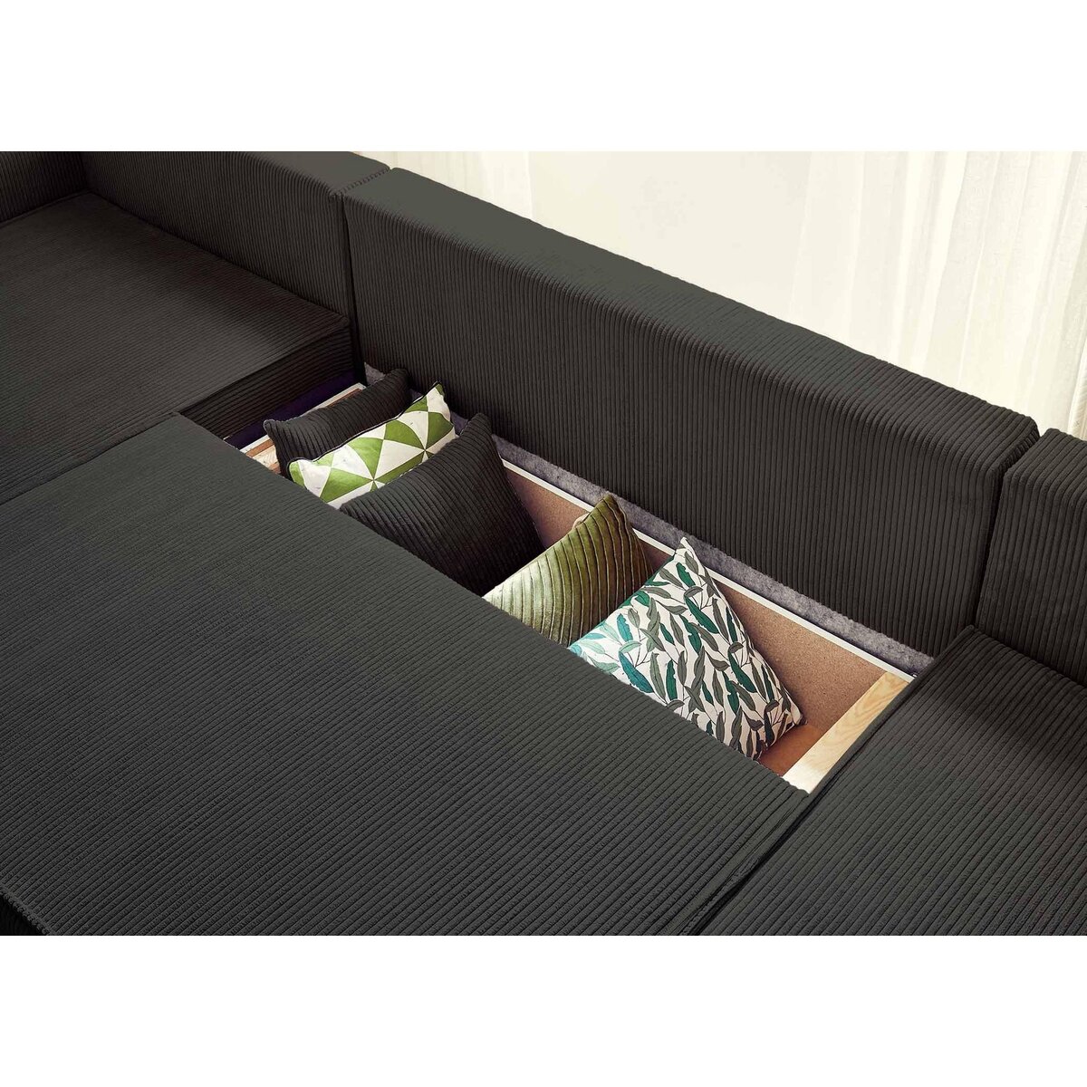 BEST MOBILIER Dellia - canapé panoramique en u - 7 places - convertible - avec coffre - en velours côtelé