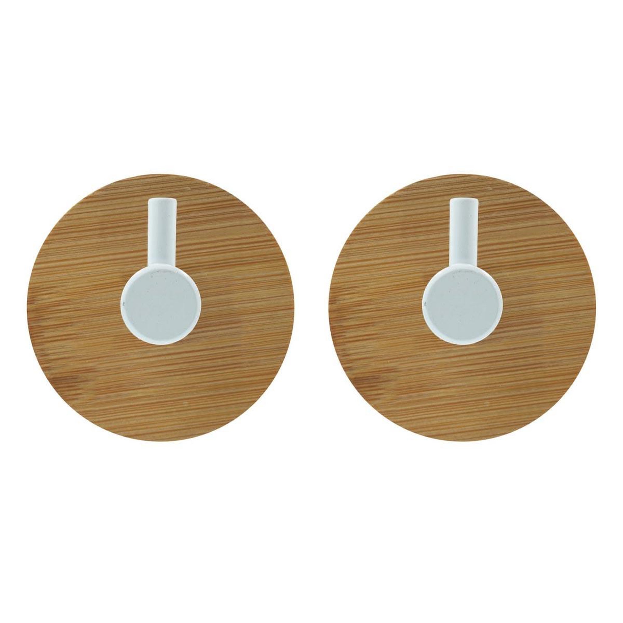 Douceur d'Intérieur Lot de 2 patères adhésives en bambou  fixeo  5cm naturel & blanc