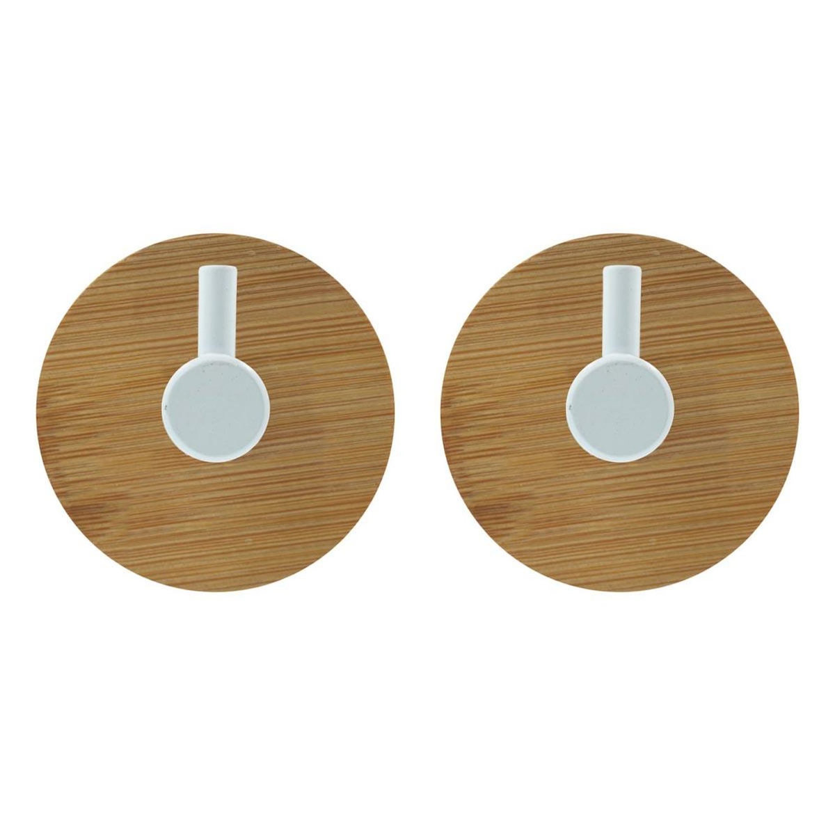 Paris Prix Lot de 2 Patères Adhésives en Bambou  Fixeo  5cm Naturel & Blanc
