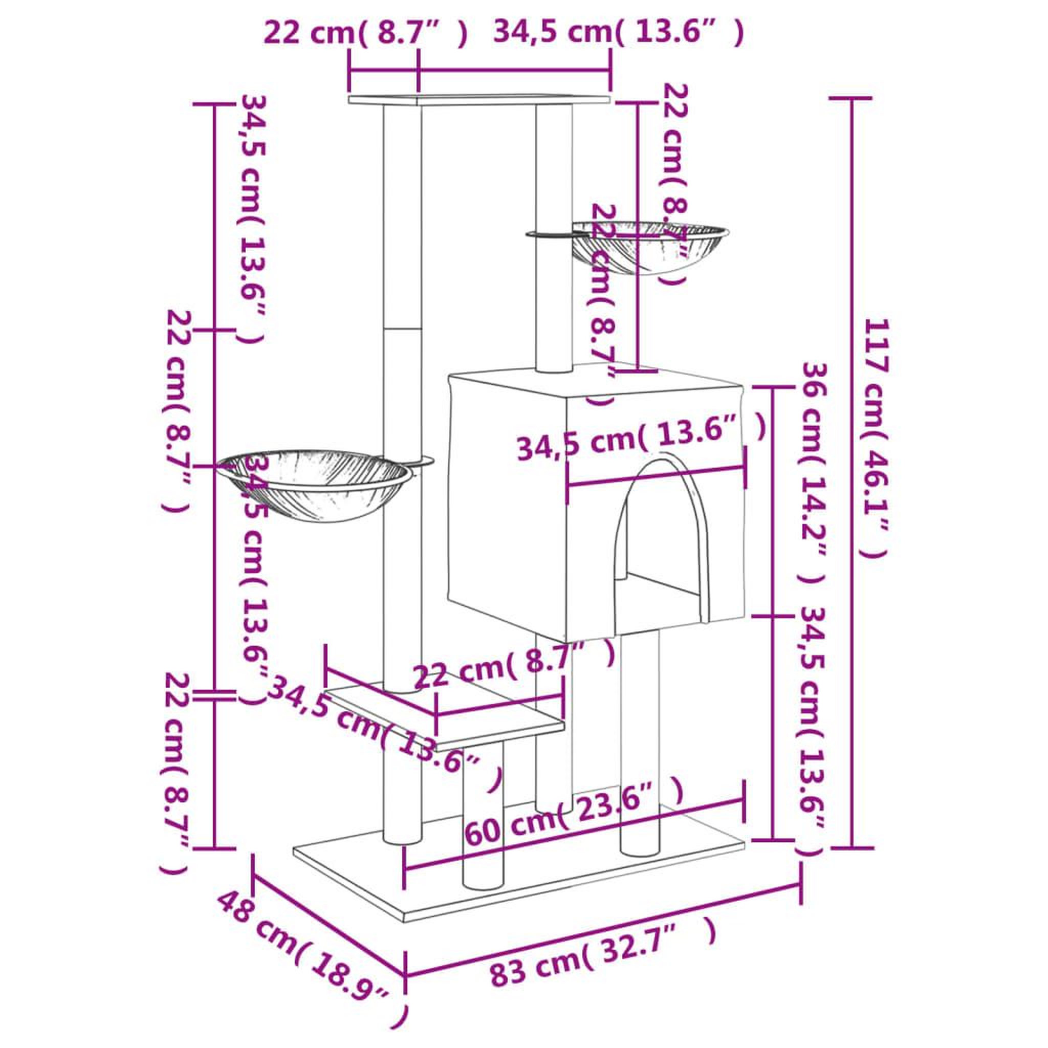 Voir la diapositive 6 : VIDAXL Arbre a chat avec griffoirs en sisal gris clair 117 cm