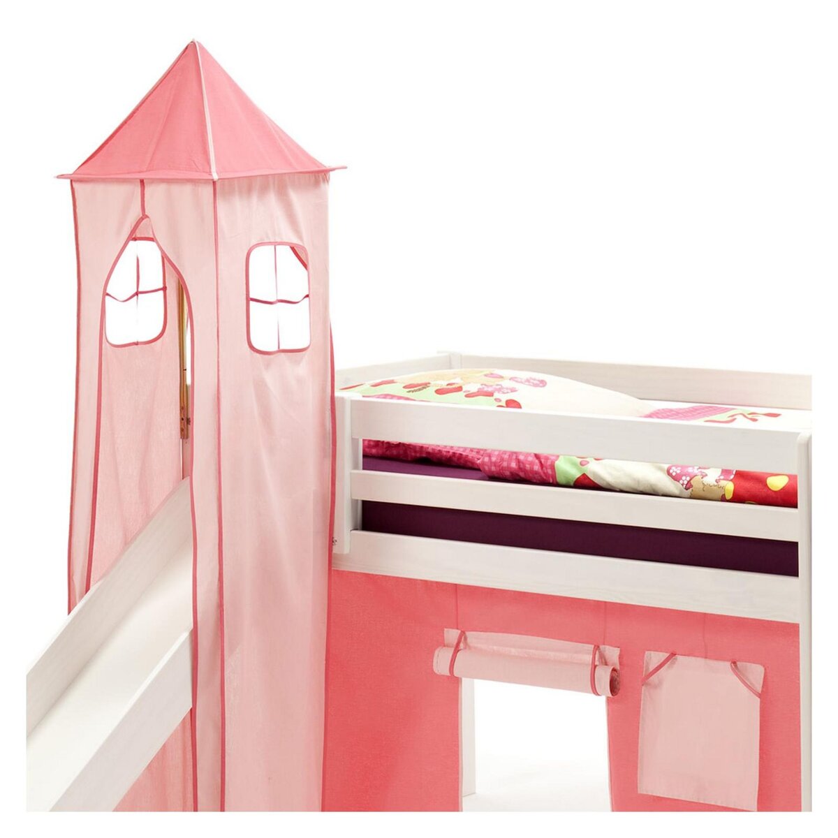 IDIMEX Donjon tour tente pour lit surélevé avec toboggan coton rose pas