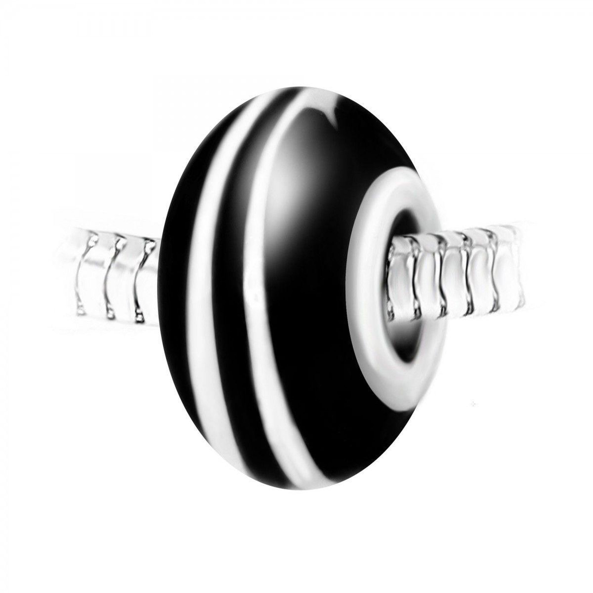 SC CRYSTAL Charm perle spirale verre noir et blanc décoré main et acier par SC Crystal