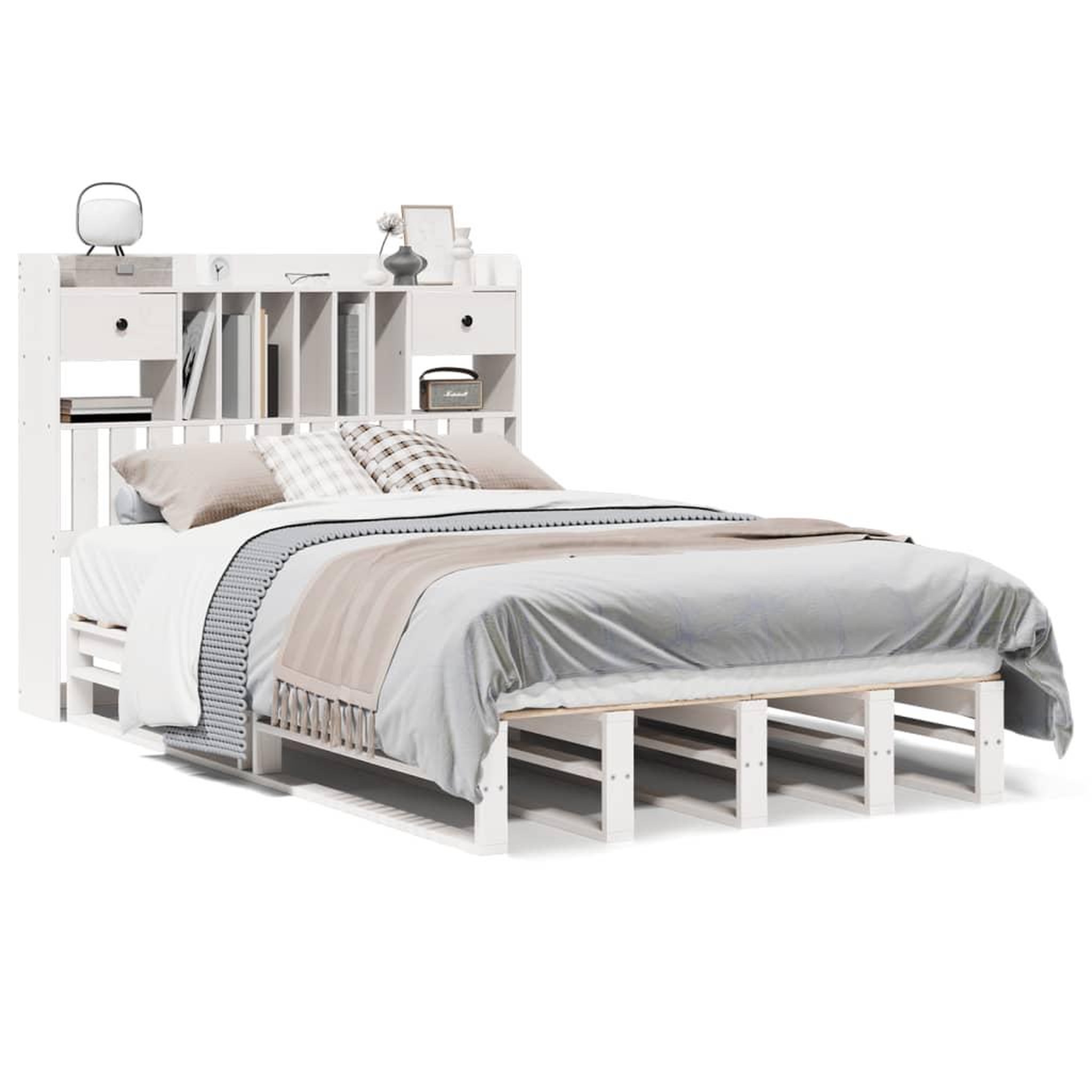 Voir la diapositive 2 : VIDAXL Lit bibliotheque sans matelas blanc 135x190 cm bois pin massif