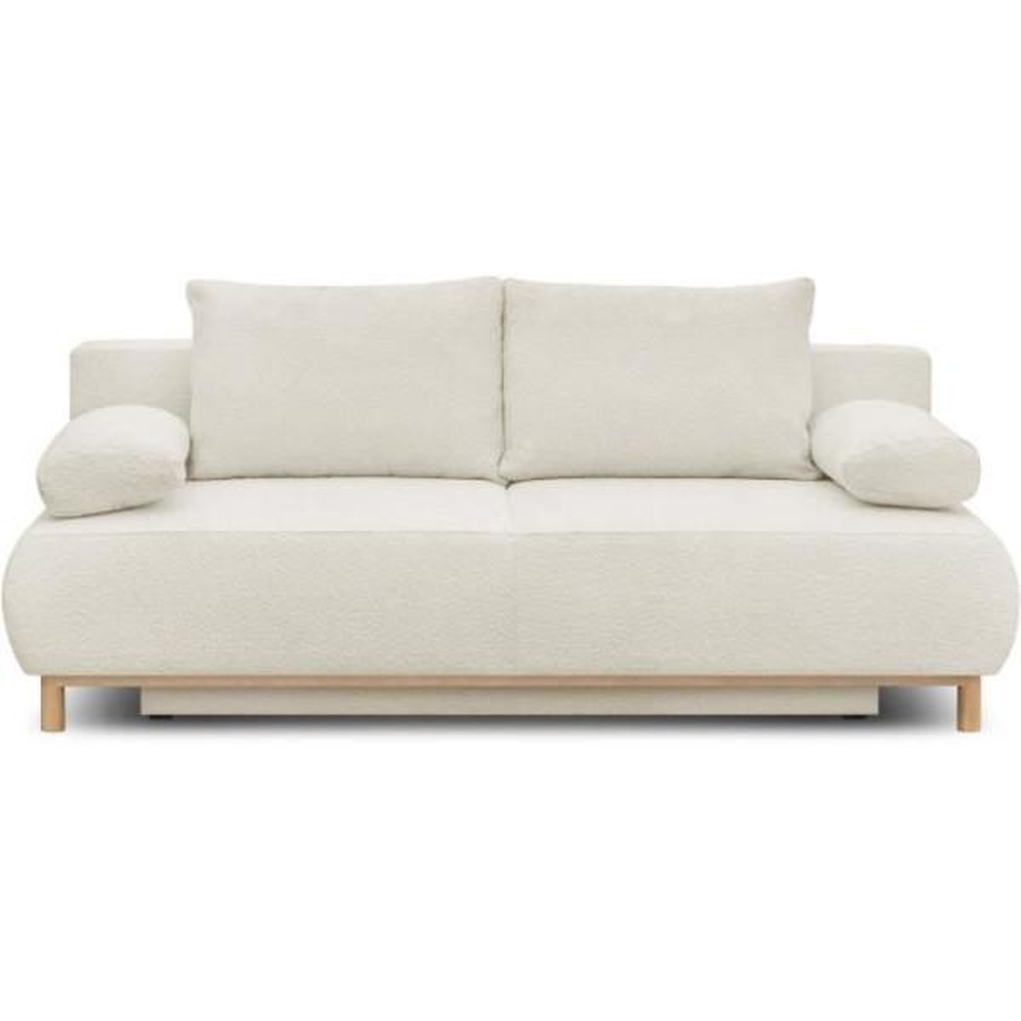 MARKET24 Banquette convertible 3 places MIKA - Tissu Bouclette beige - Coffre de rangement - L 192 x H 84 x P 93 cm