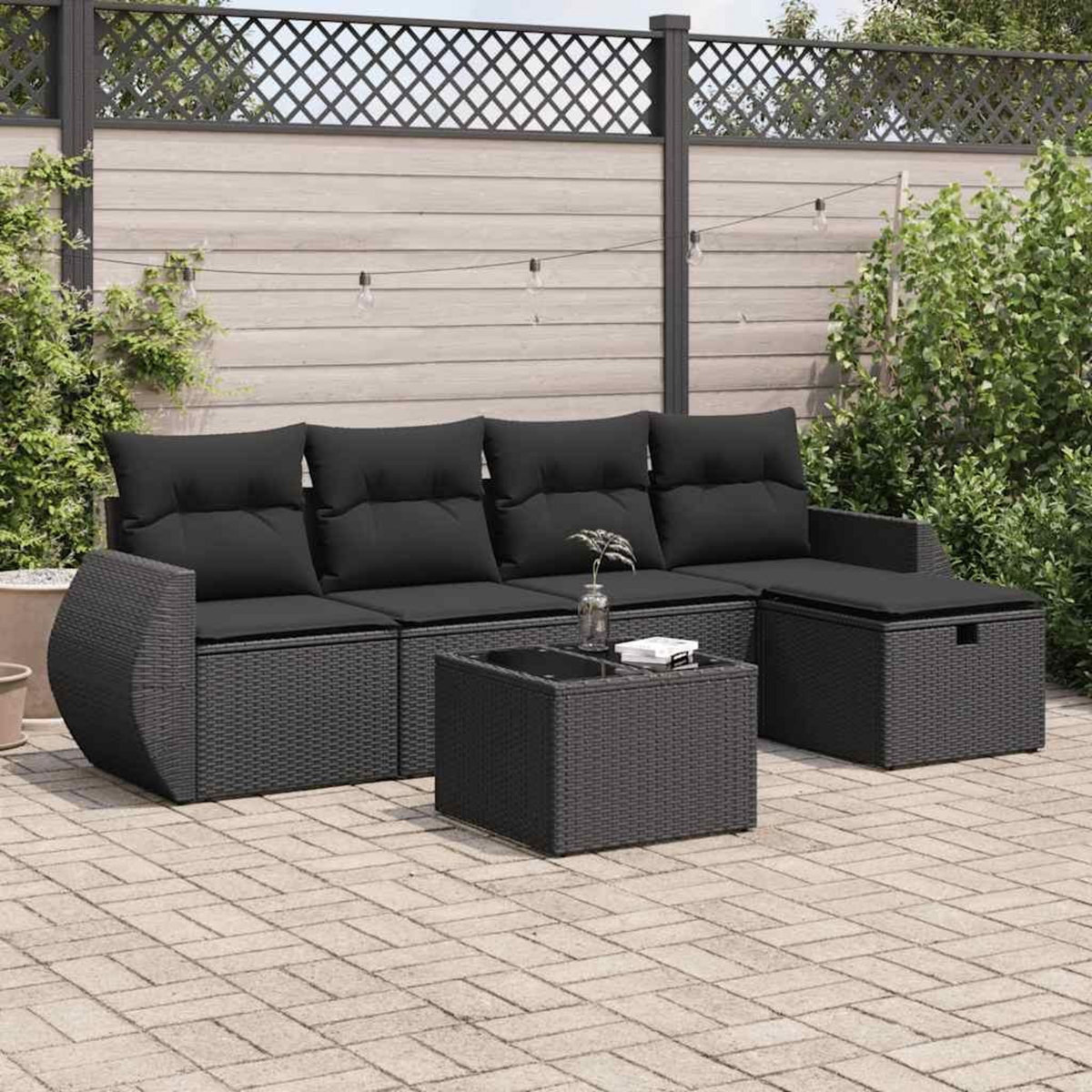 VIDAXL Salon de jardin 6 pcs avec coussins noir resine tressee