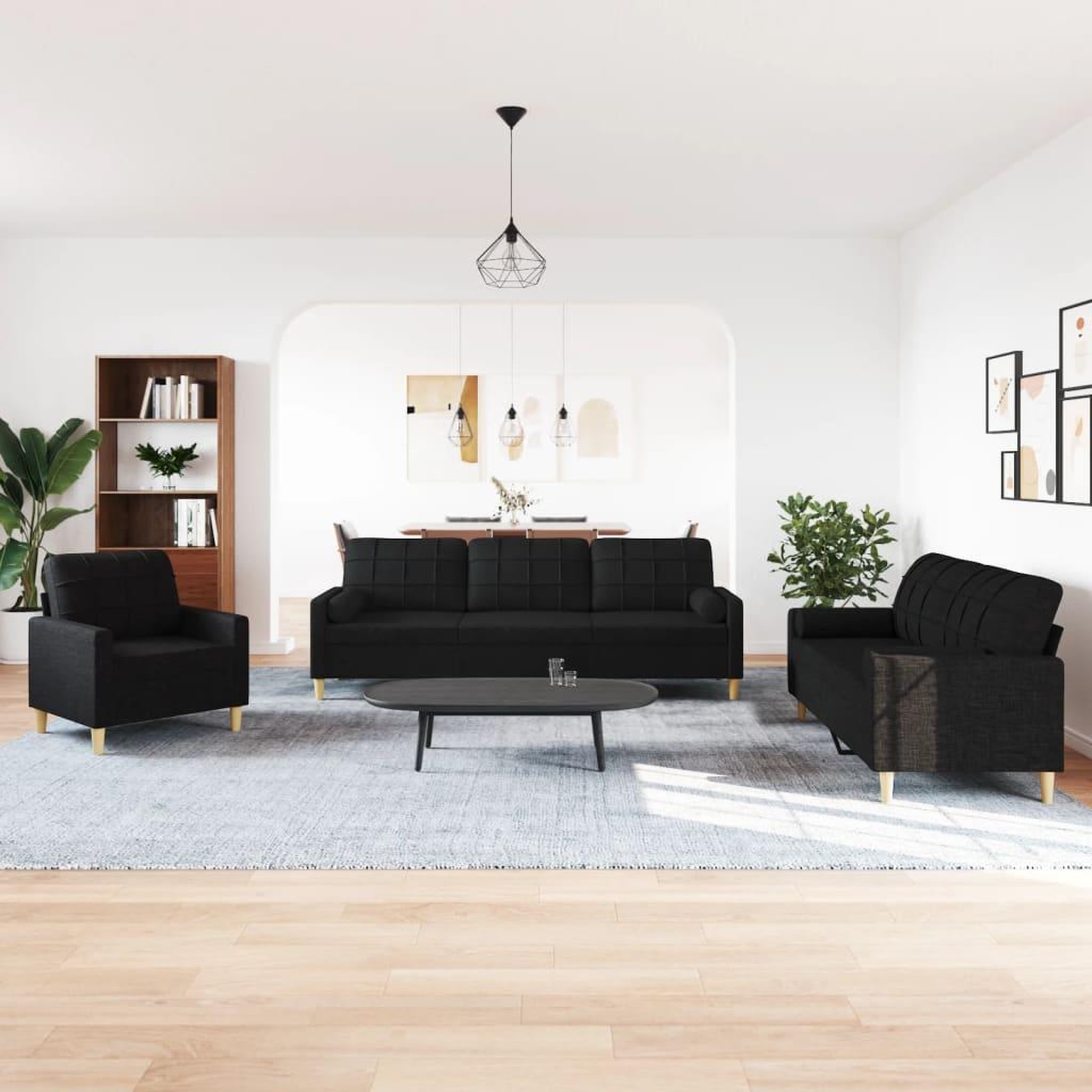 Voir la diapositive 3 : VIDAXL Ensemble de canapes 3 pcs avec coussins decoratifs noir tissu