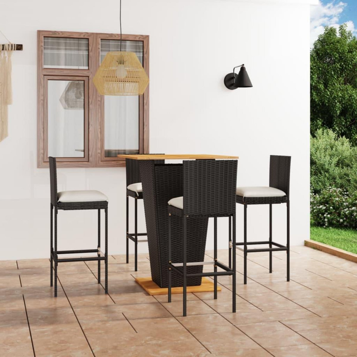 VIDAXL Ensemble de bar de jardin 5 pcs et coussins Resine tressee Noir
