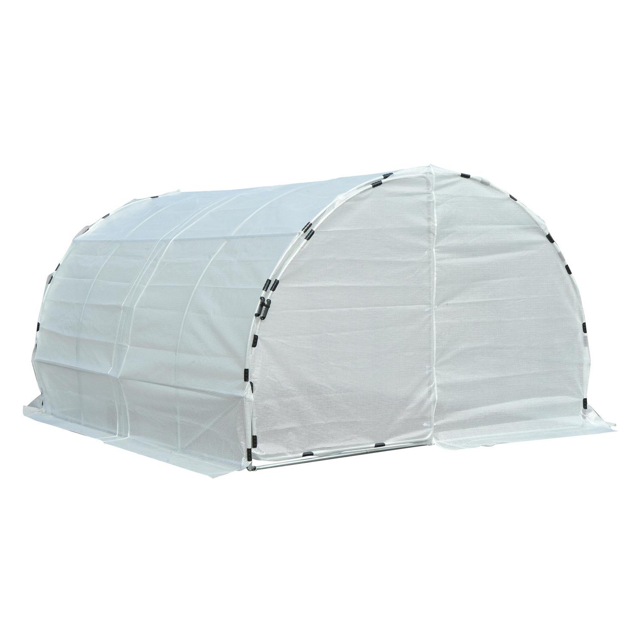 Voir la diapositive 4 : OUTSUNNY Serre de jardin tunnel surface sol 12 m² 4l x 3l x 2h m châssis tubulaire renforcé 25 mm double porte avec poignées blanc
