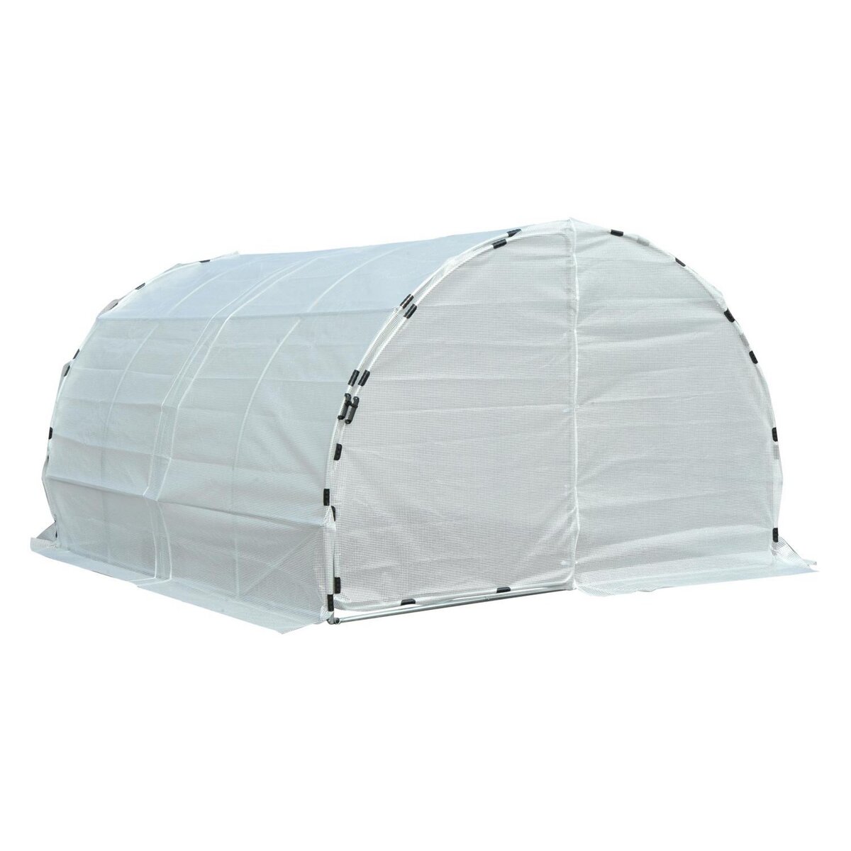 OUTSUNNY Serre de jardin tunnel surface sol 12 m² 4L x 3l x 2H m châssis tubulaire renforcé 25 mm double porte avec poignées blanc