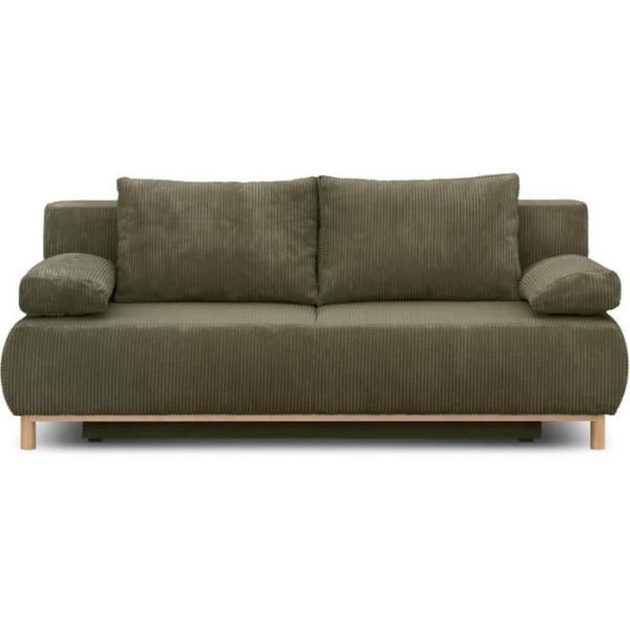 MARKET24 Banquette convertible 3 places MIKA - Velours côtelé vert kaki - Coffre de rangement - L 192 x H 84 x P 93 cm