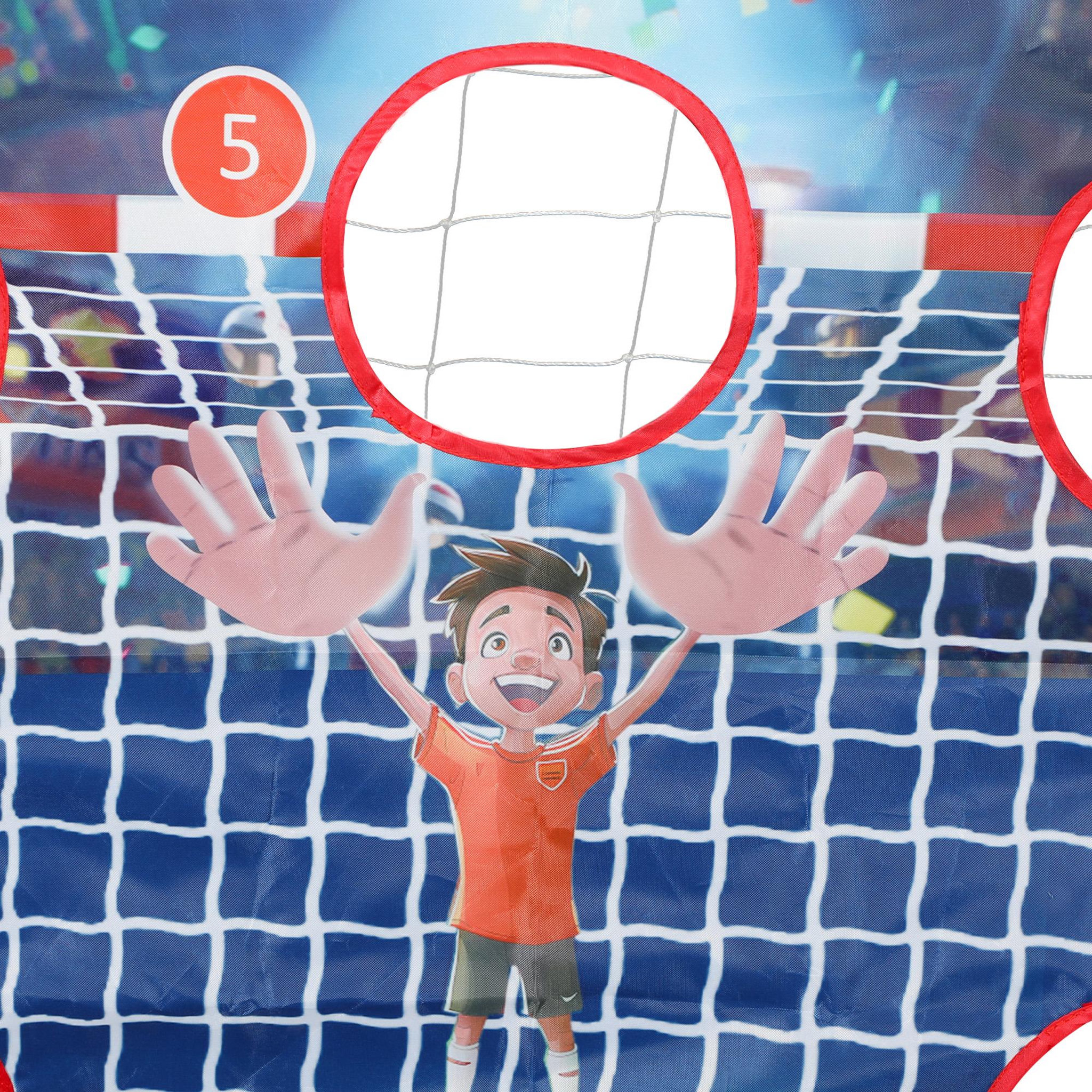 Voir la diapositive 6 : HOMCOM Cage de handball enfant 5 zones cibles - balle, pompe, piquets inclus - blanc rouge