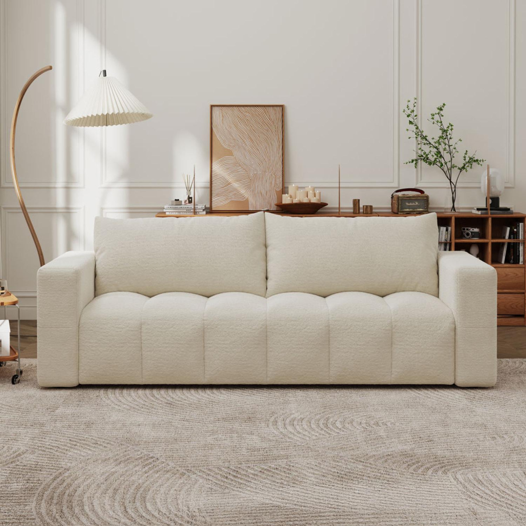 Voir la diapositive 2 : CONCEPT USINE Canapé convertible 3 places avec coffre en bouclette beige canterbury