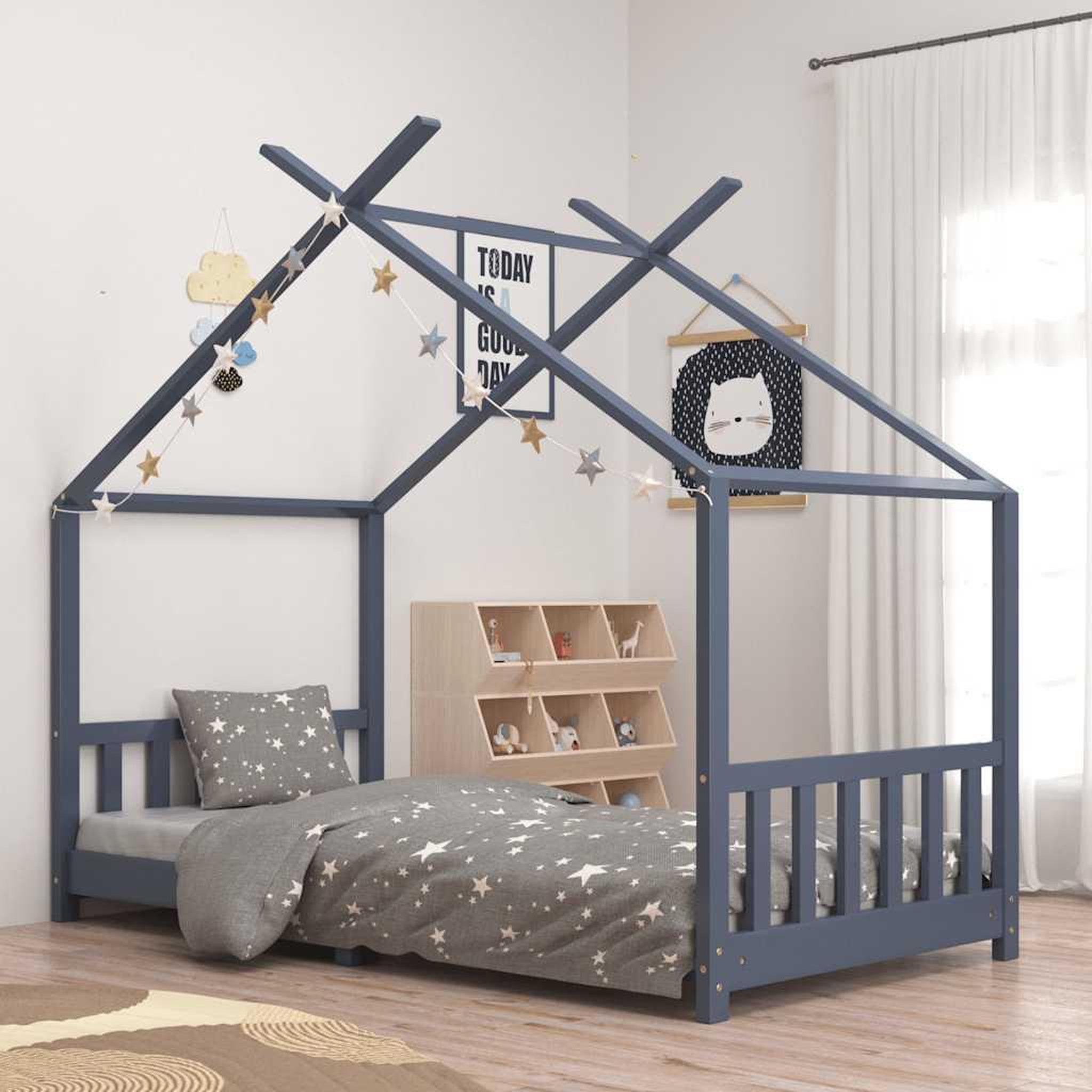 VIDAXL Cadre de lit d'enfant Gris  Bois de pin massif 90 x 200 cm