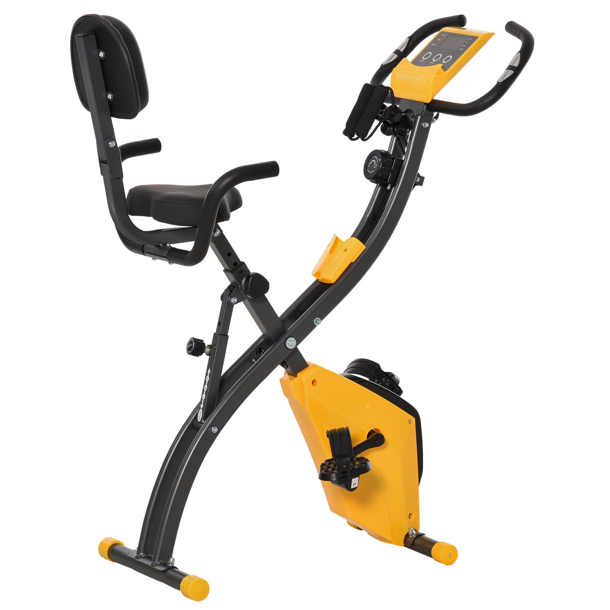 Voir la diapositive 1 : HOMCOM Vélo d'appartement pliant 8 niveaux de résistance magnétique dossier selle réglable poignées ergonomiques écran LCD multifonction suspensions support tablette acier