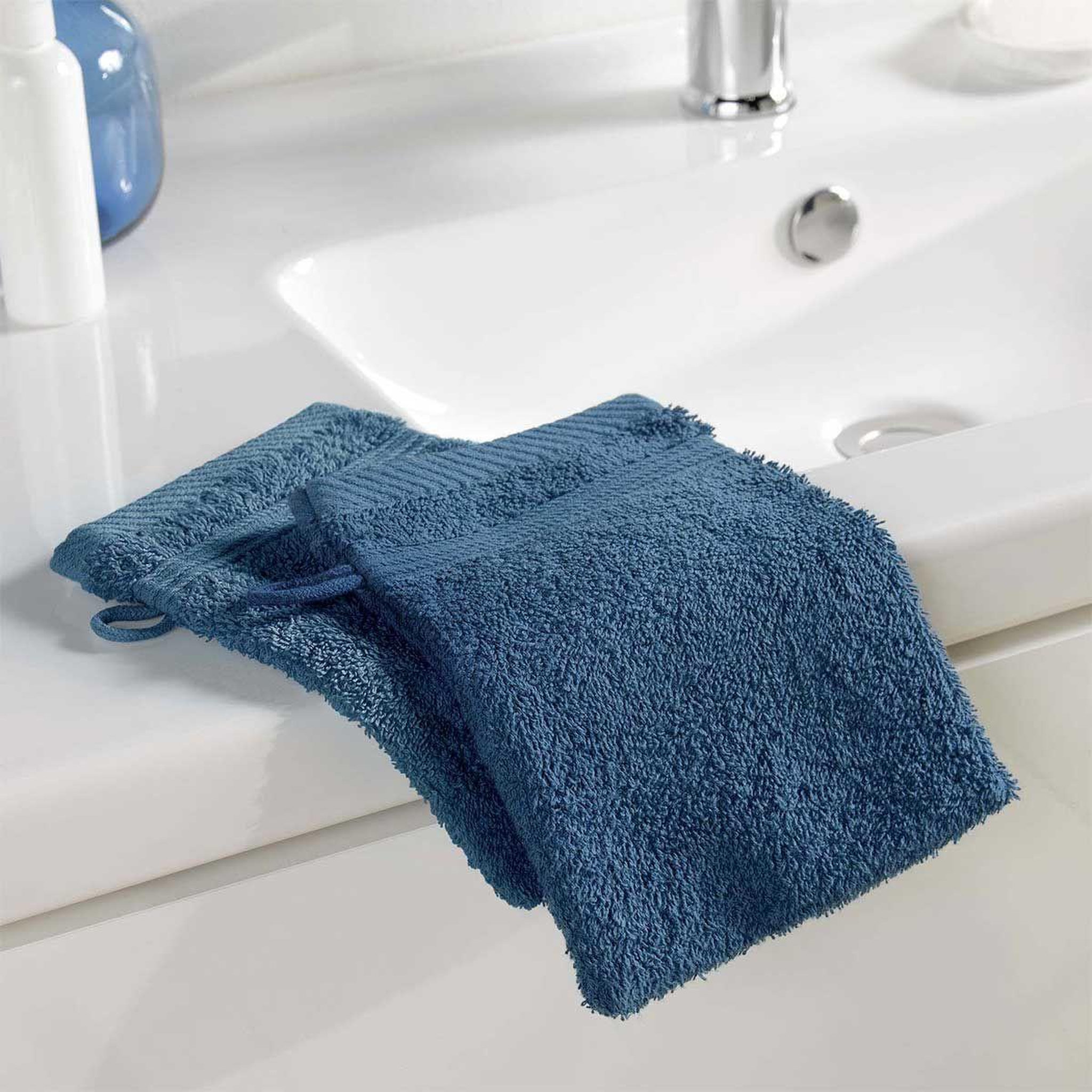 Voir la diapositive 3 : Douceur d'Intérieur Lot de 2 gants de toilette  tendresse  15x21cm saphir