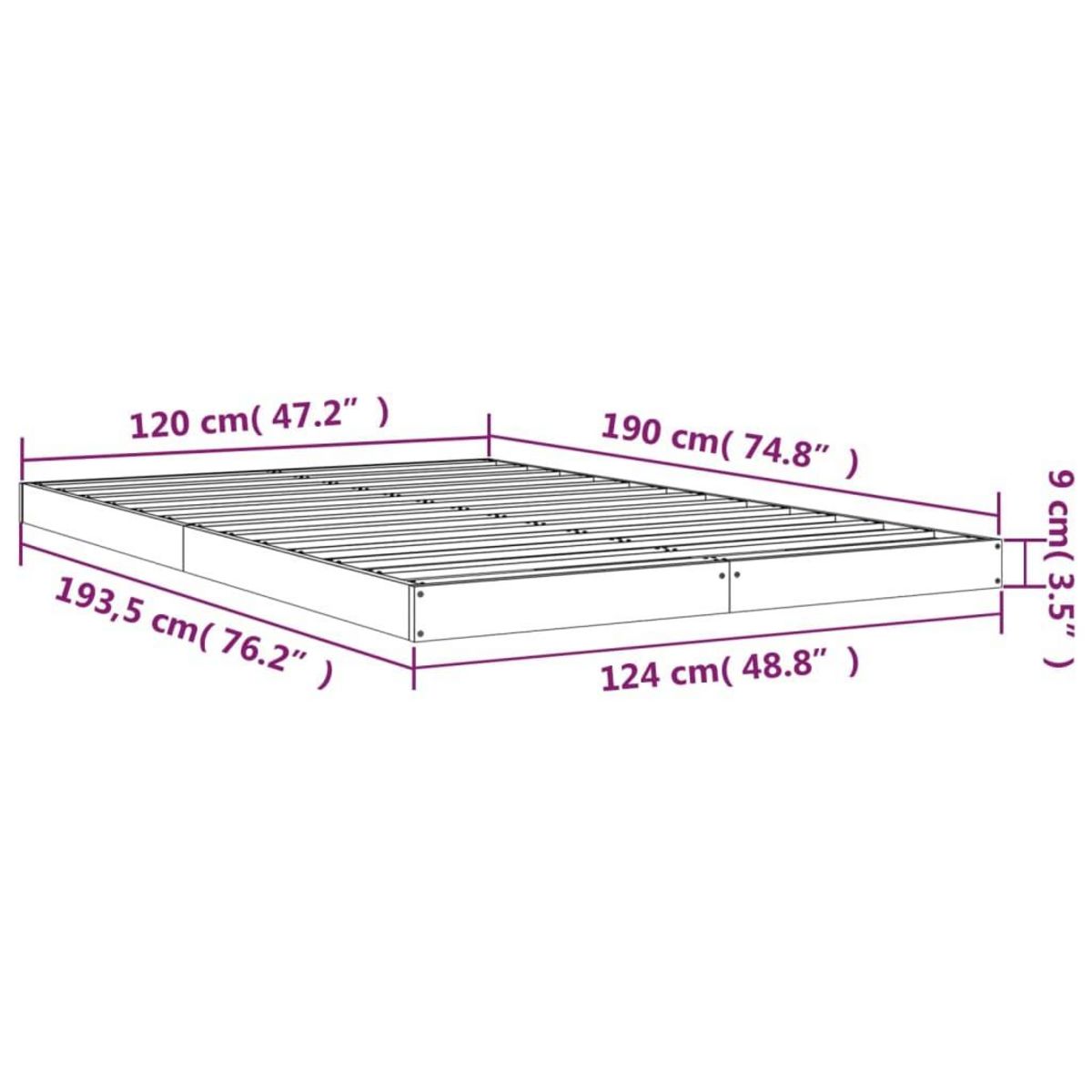 VIDAXL Cadre de lit sans matelas noir 120x190 cm bois de pin massif