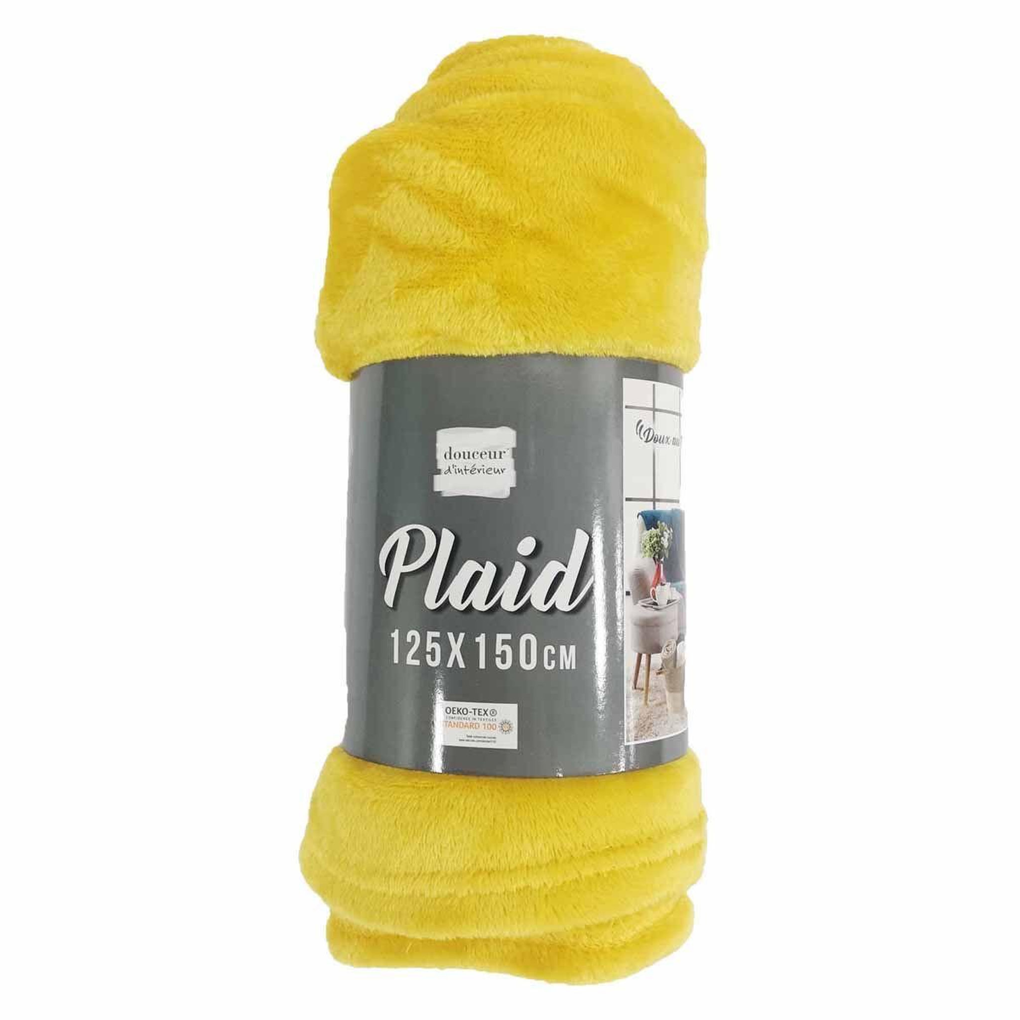 Voir la diapositive 3 : Douceur d'Intérieur Plaid uni en flanelle  flanou  125x150cm jaune