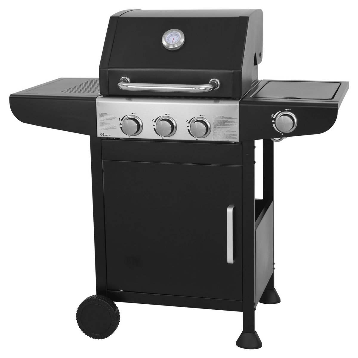 GARDENSTAR Barbecue à gaz en acier 3 feux et 1 latéral acier 