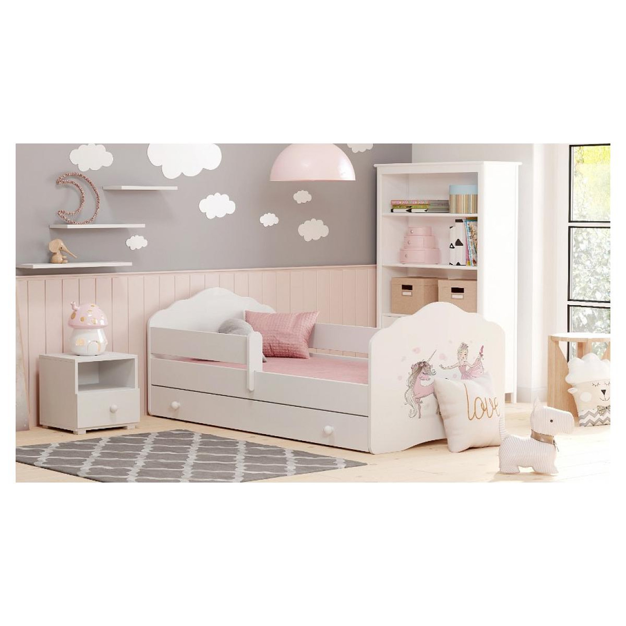 Voir la diapositive 2 : KOBI Lit enfant FALA BAR+SZU 140x70 Danseuse avec tiroir de rangement avec matelas
