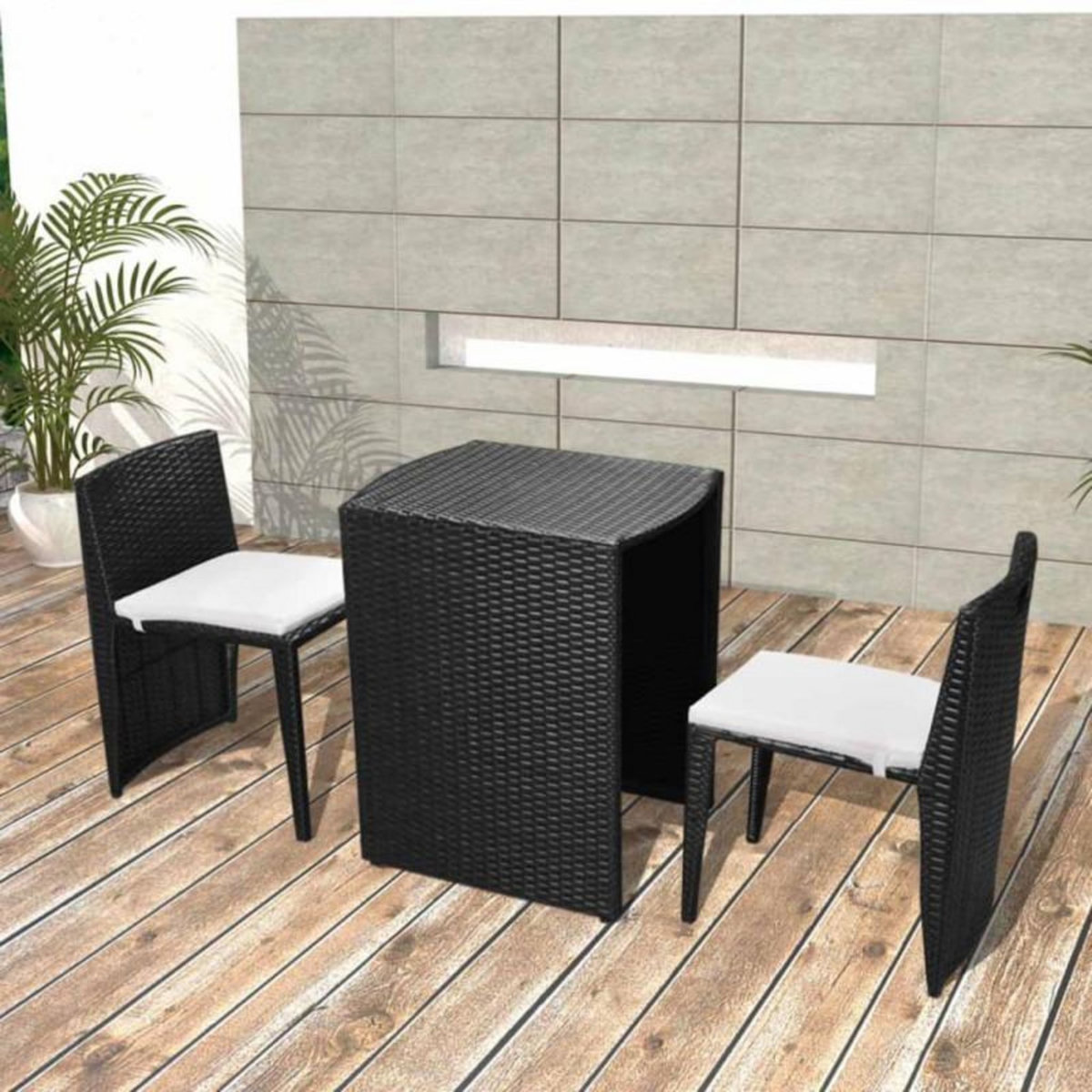 VIDAXL Ensemble de bistro 3 pcs avec coussins résine tressée noir