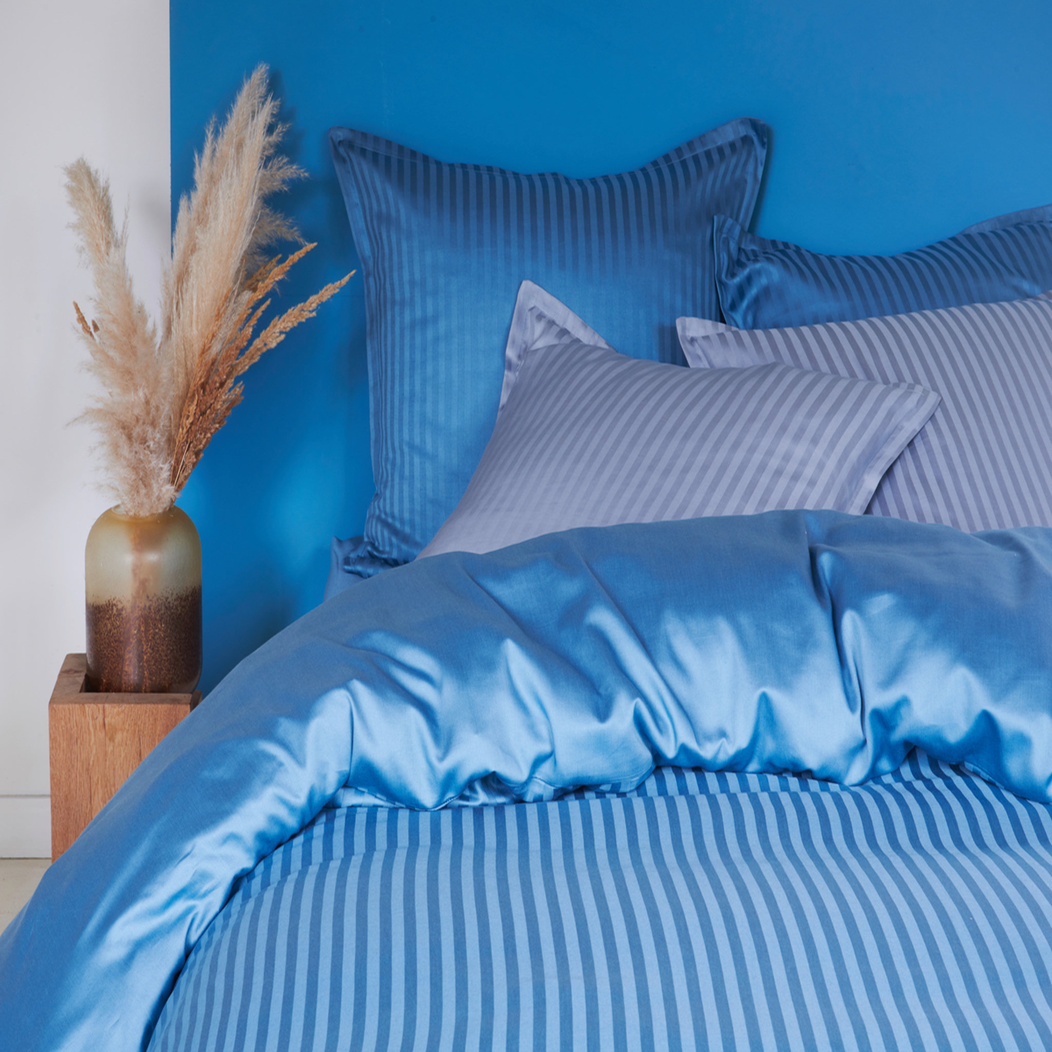 Voir la diapositive 2 : Parure housse de couette fantaisie en satin de coton 80 fils FIRENZE Gris