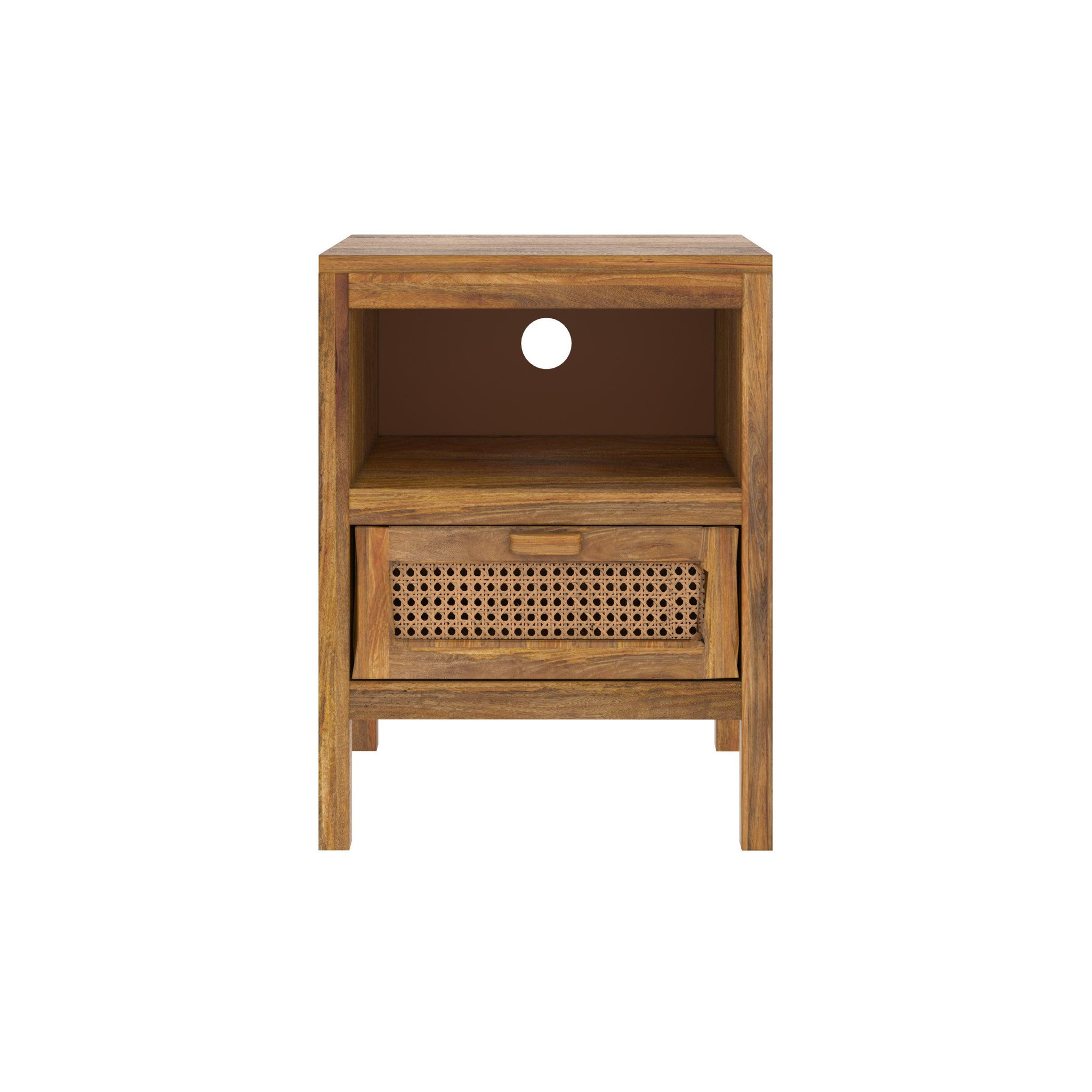 MAISON PAVANE Table de chevet en bois de manguier et cannage , 1 tiroir et 1 niche-Tiki