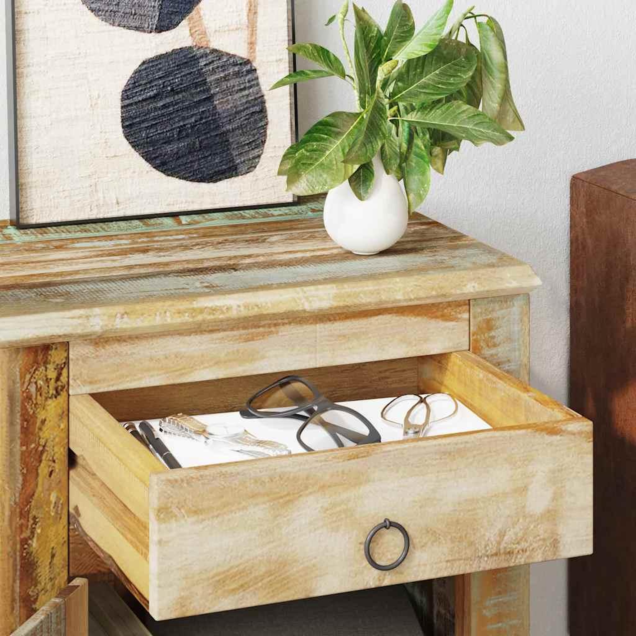 Voir la diapositive 4 : VIDAXL Table de coin avec 1 tiroir et 1 porte Bois de recuperation