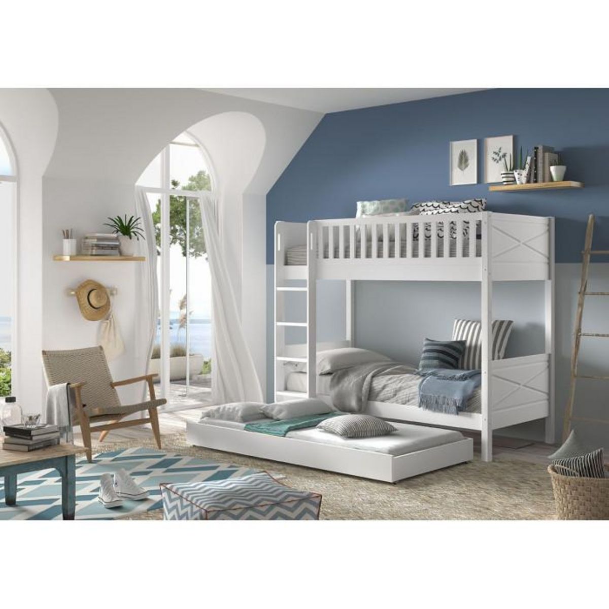 Paris Prix Pack - Lit Superposé Enfant & Tiroir  Scott  Blanc