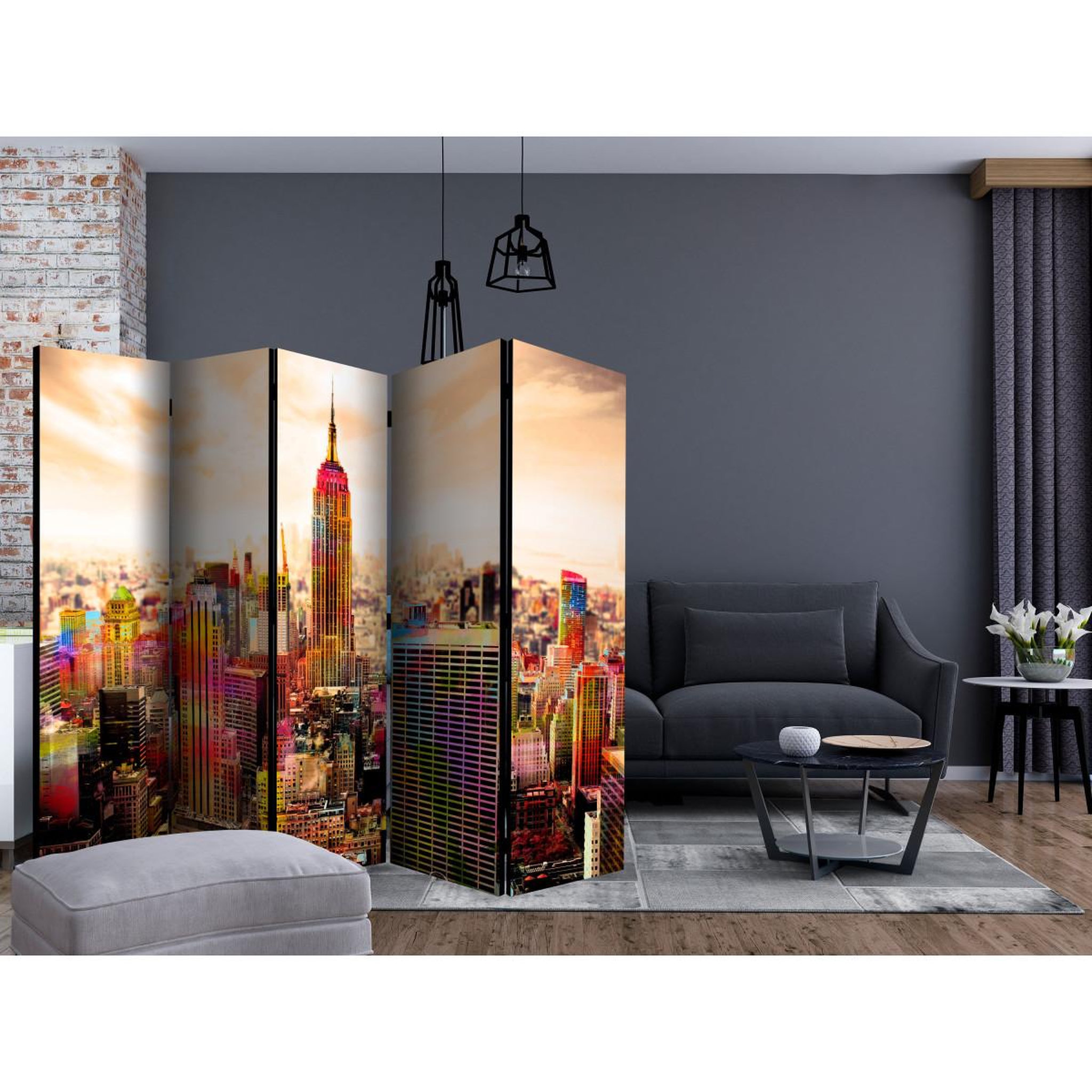 Voir la diapositive 2 : Paris Prix Paravent 5 volets  colors of new york city iii  172x225cm