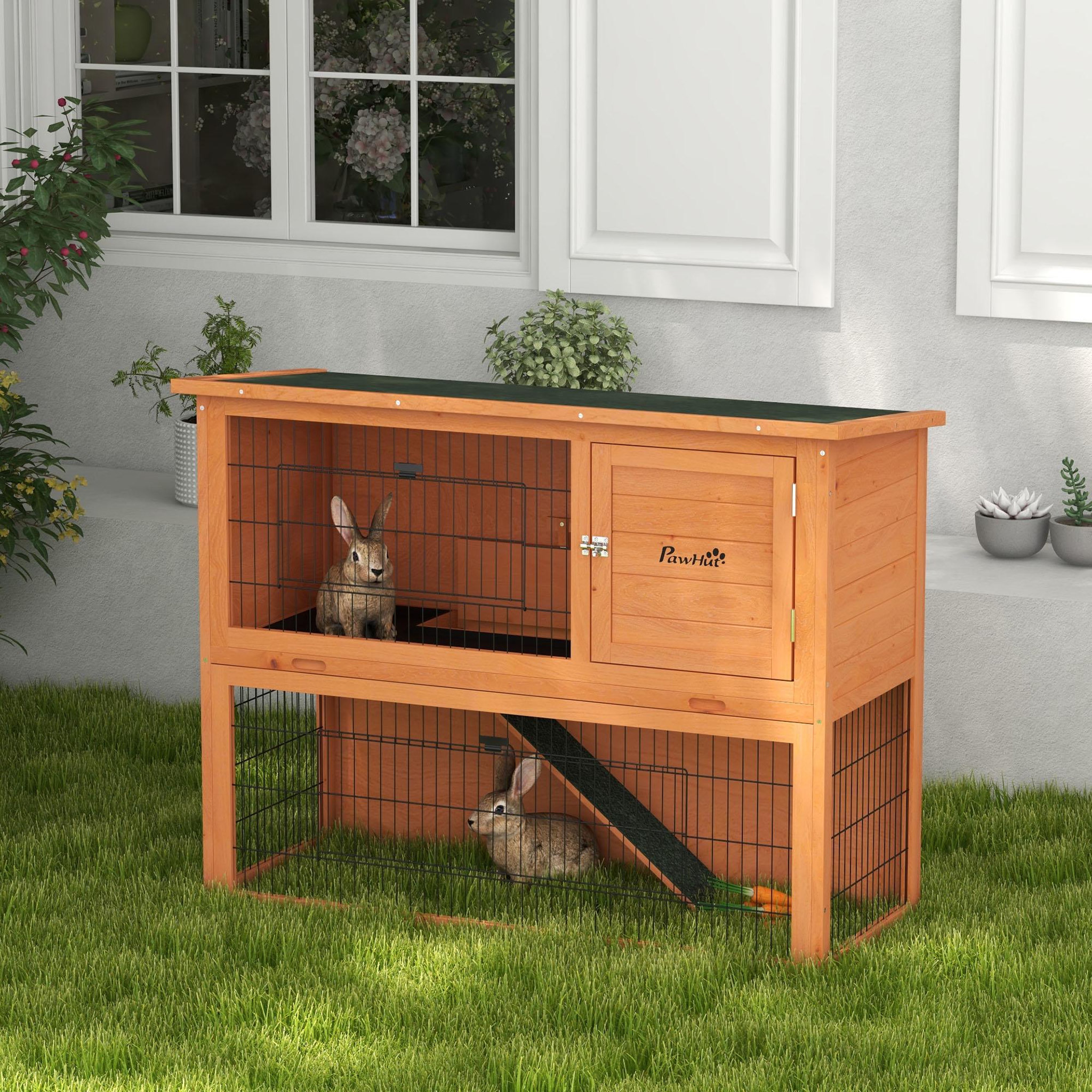 Voir la diapositive 2 : PAWHUT Clapier à lapin cage à lapin 2 étages 3 portes verrouillables bois pré-huilé