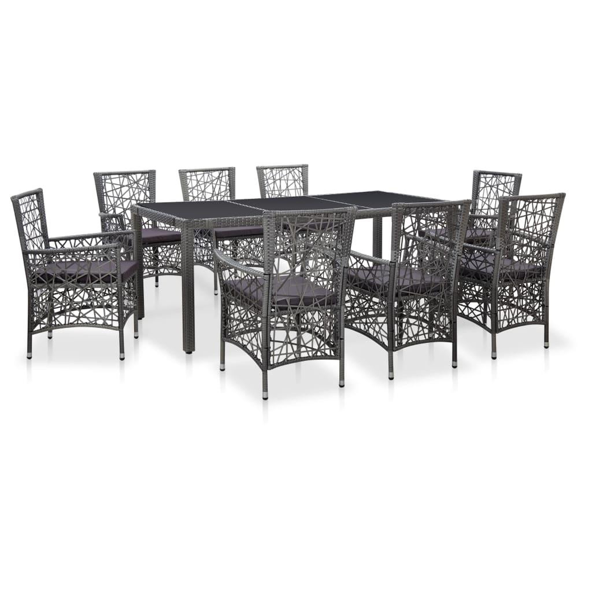 Voir la diapositive 1 : VIDAXL Ensemble a manger d'exterieur 9 pcs Resine tressee Gris