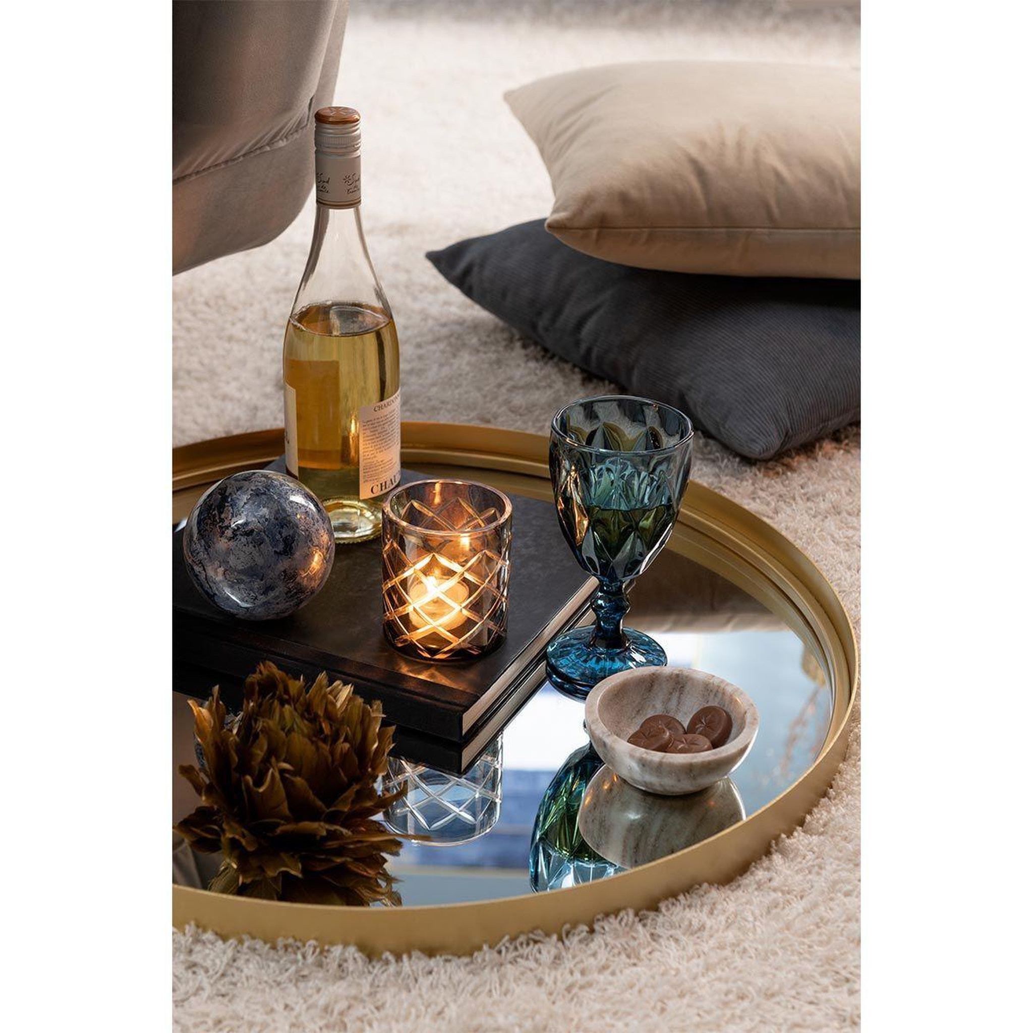 Voir la diapositive 2 : J-LINE Miroir Mural Rond Design  Bord Métal  60cm Or