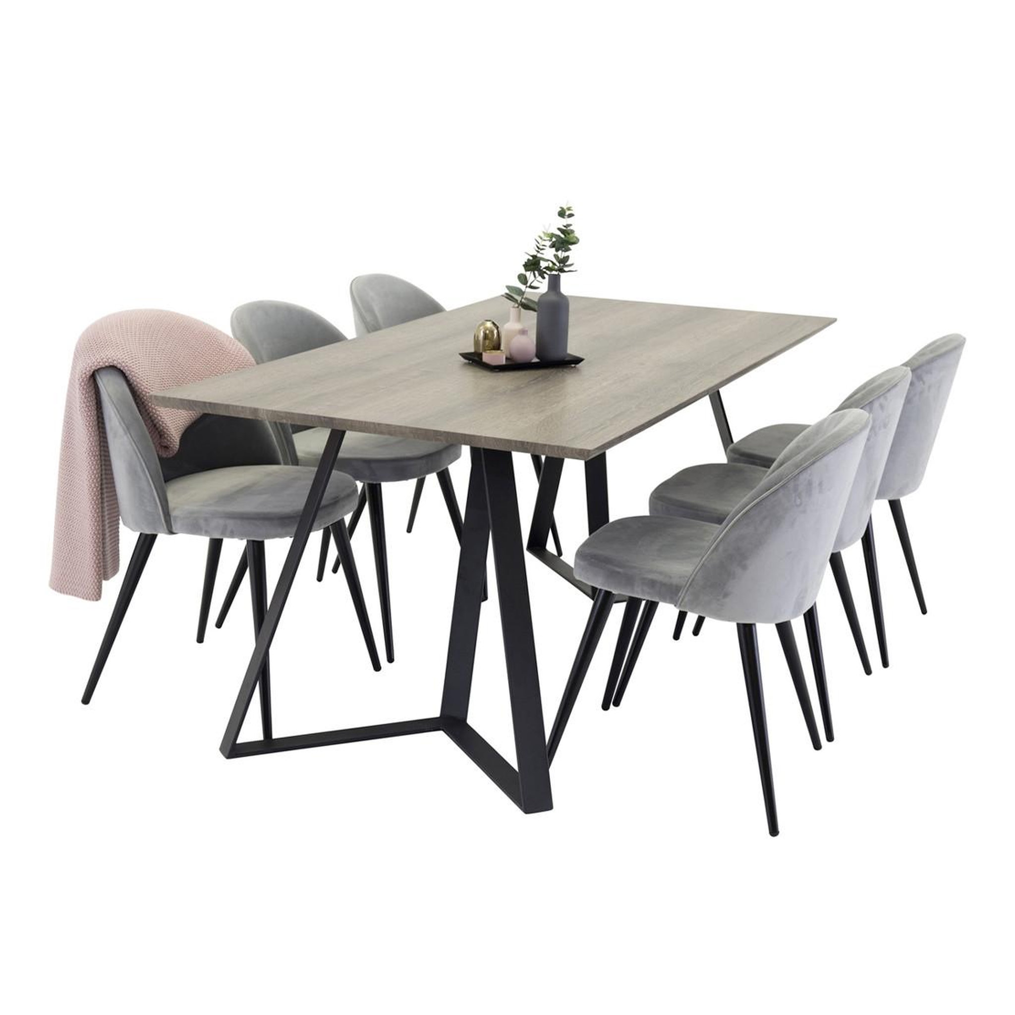 Voir la diapositive 2 : Paris Prix Ensemble table à manger & 6 chaises  marina & velvet  180cm naturel & gris