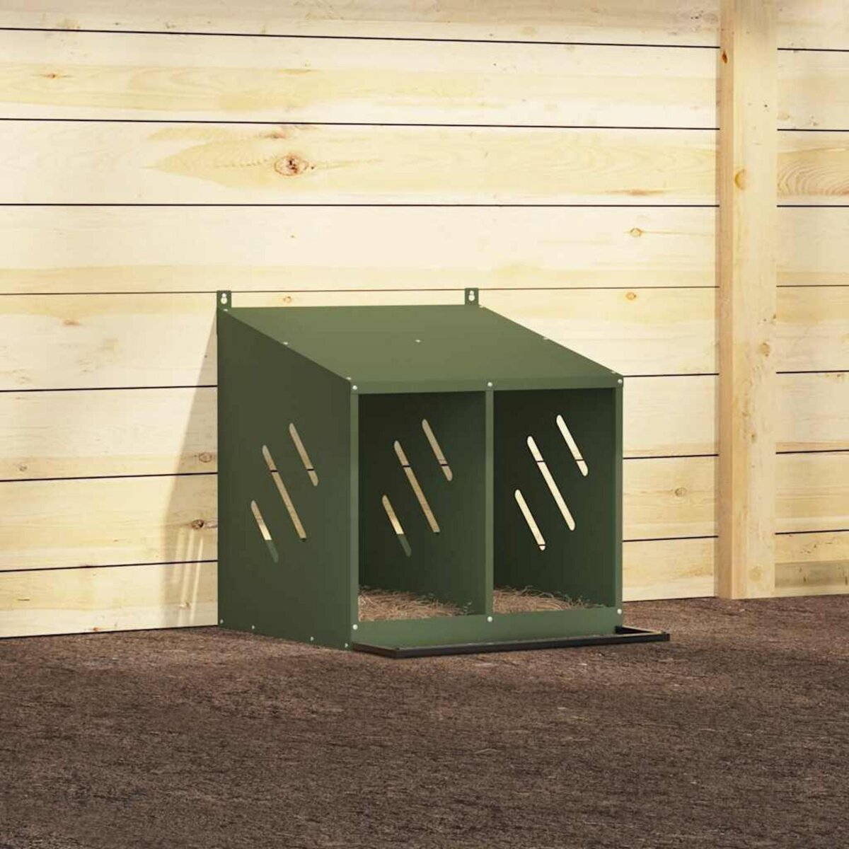VIDAXL Nichoir a poules avec 2 compartiments vert olive metal