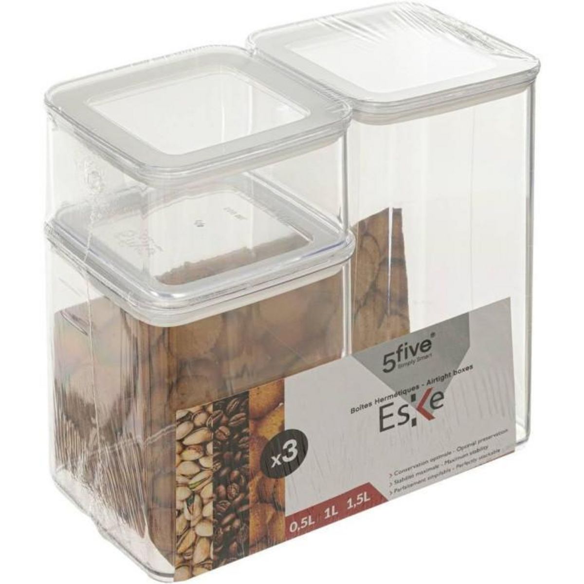 FIVE Lot de 3 Boîtes de Conservation  Eske  3L Transparent