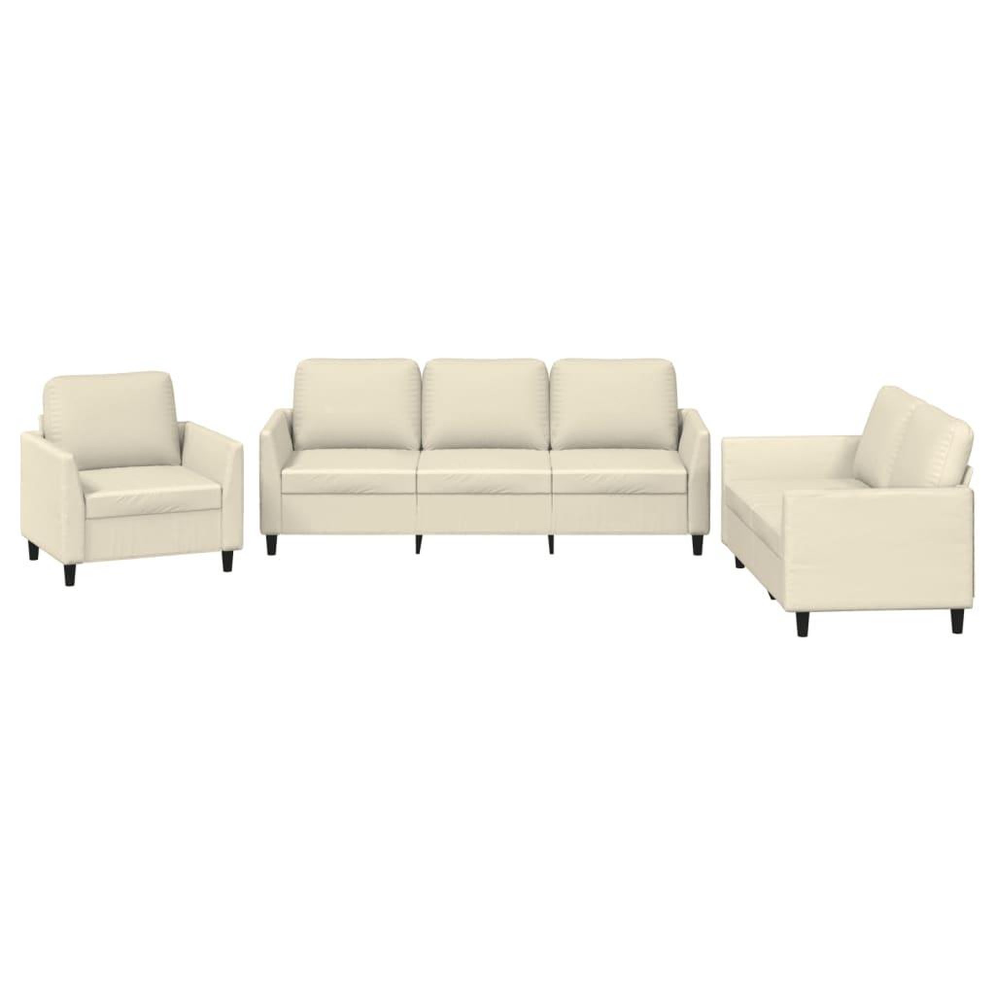 Voir la diapositive 2 : VIDAXL Ensemble de canapes 3 pcs avec coussins Creme Similicuir