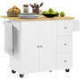 Voir la diapositive 1 : HOMCOM Desserte de cuisine multi rangement 3 tiroirs 2 portes avec étagère rack épices porte-torchons plateau rallonge hévéa MDF blanc